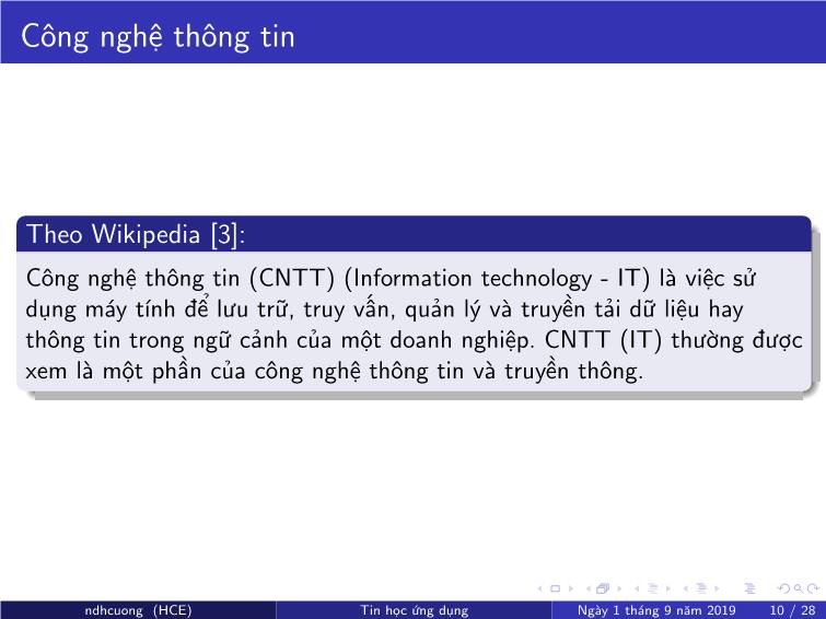 Bài giảng Tin học ứng dụng - Chương 1: Một số khái niệm cơ bản - Nguyễn Đình Hoa Cương trang 10