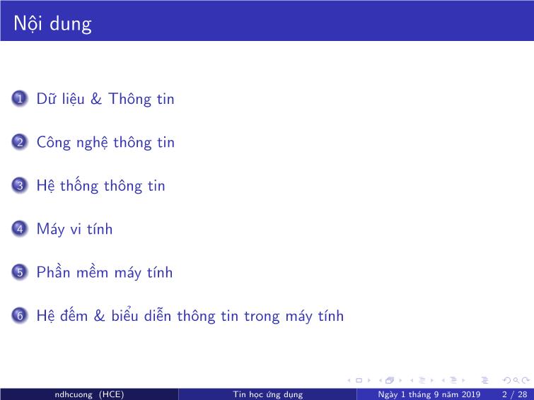 Bài giảng Tin học ứng dụng - Chương 1: Một số khái niệm cơ bản - Nguyễn Đình Hoa Cương trang 2