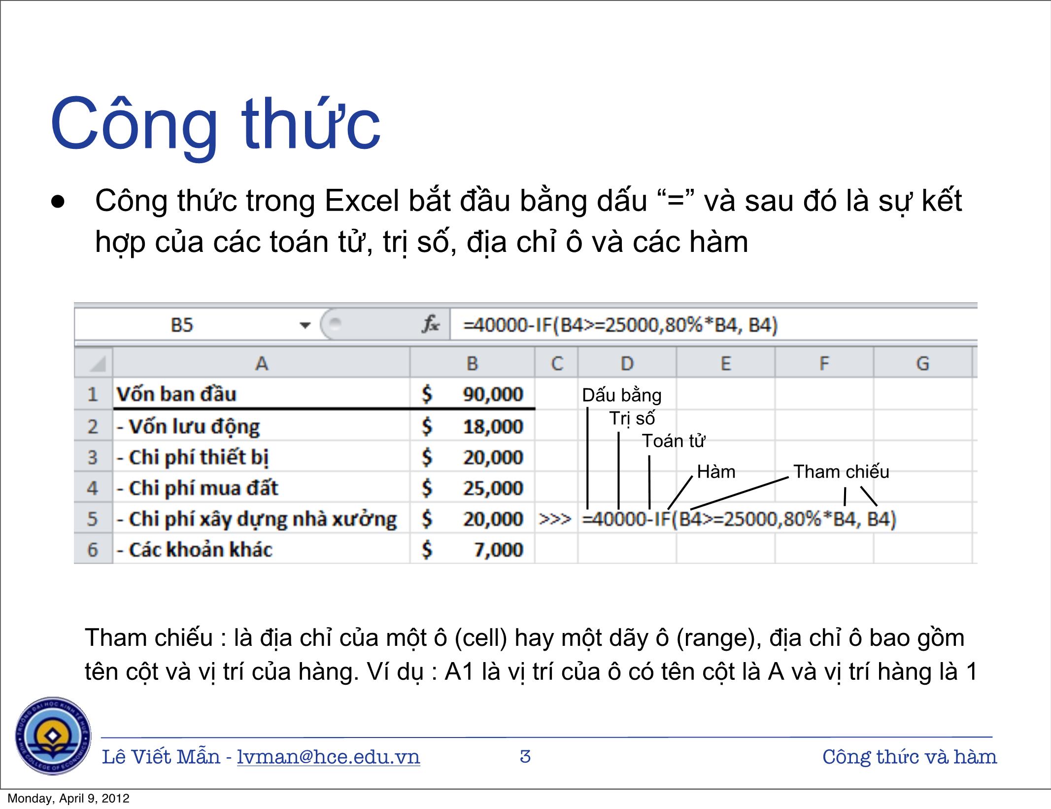 Bài giảng Tin học ứng dụng - Chương: Công thức và hàm - Lê Viết Mẫn trang 3