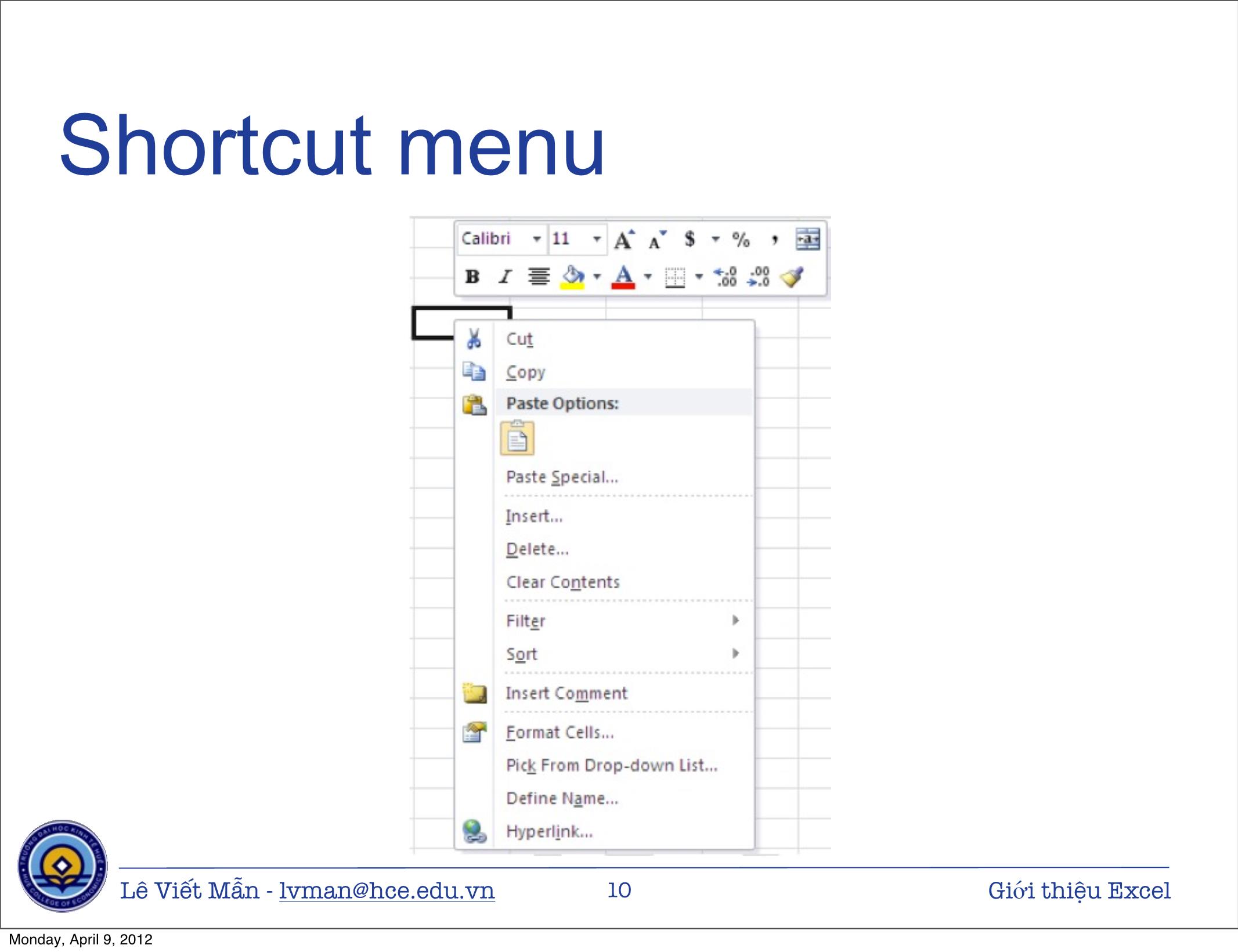 Bài giảng Tin học ứng dụng - Chương: Giới thiệu bảng tính điện tử Excel - Lê Viết Mẫn trang 10