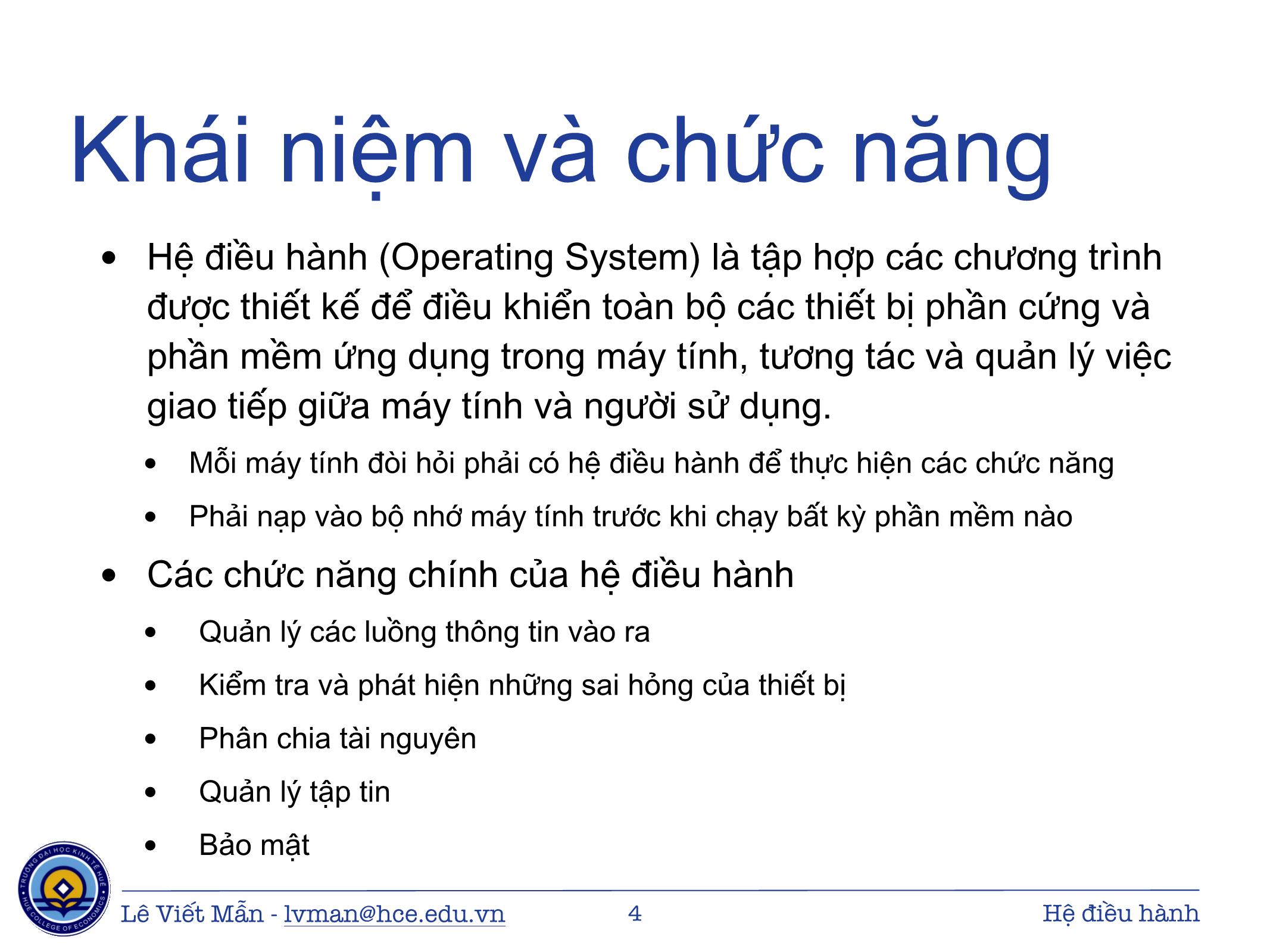 Bài giảng Tin học ứng dụng - Chương: Hệ điều hành - Lê Viết Mẫn trang 4