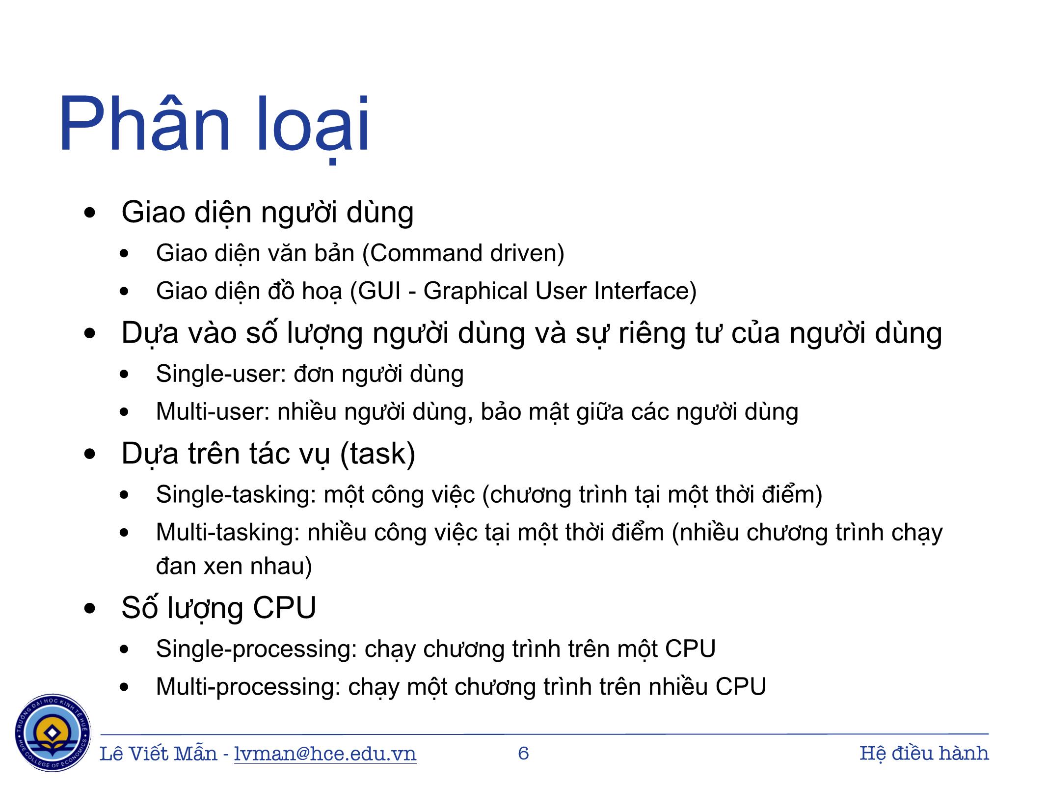 Bài giảng Tin học ứng dụng - Chương: Hệ điều hành - Lê Viết Mẫn trang 6