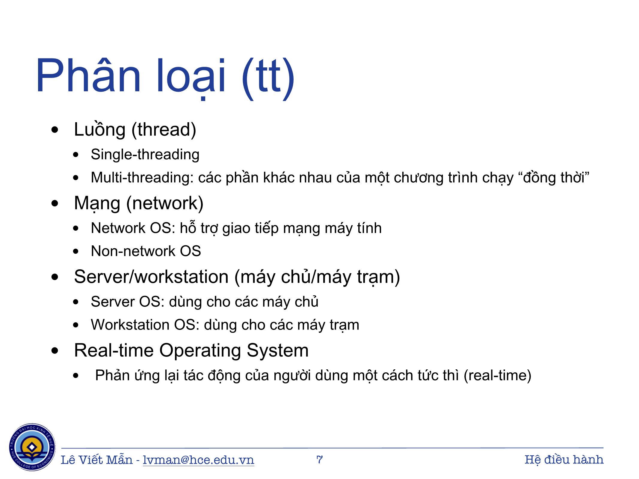 Bài giảng Tin học ứng dụng - Chương: Hệ điều hành - Lê Viết Mẫn trang 7