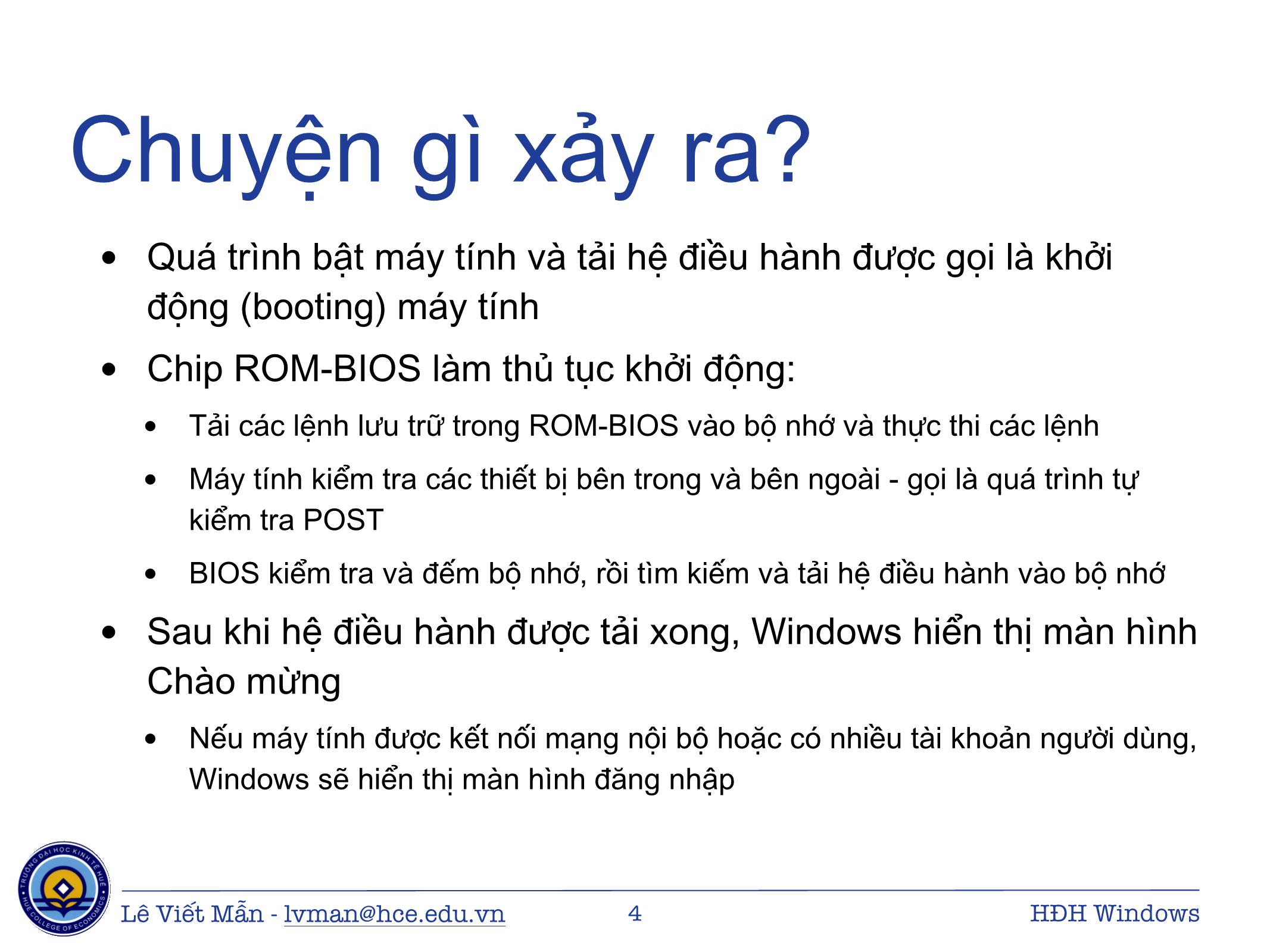 Bài giảng Tin học ứng dụng - Chương: Hệ điều hành Windows - Lê Viết Mẫn trang 4