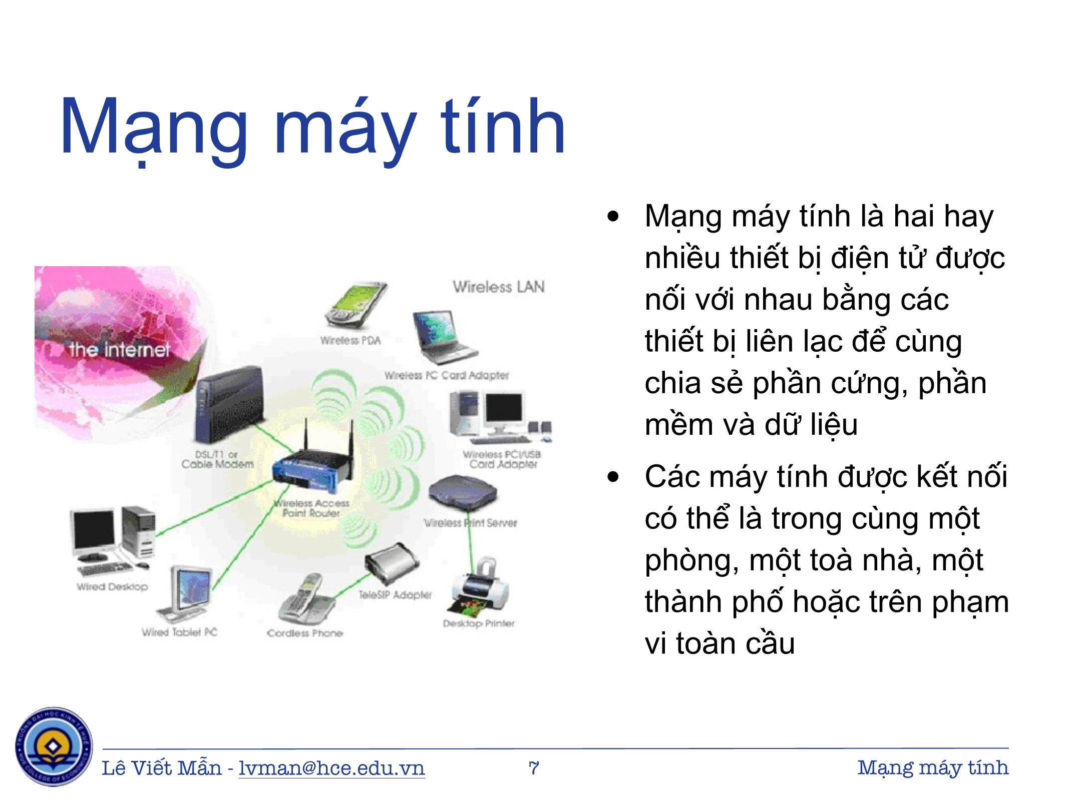 Bài giảng Tin học ứng dụng - Chương: Mạng máy tính - Lê Viết Mẫn trang 7