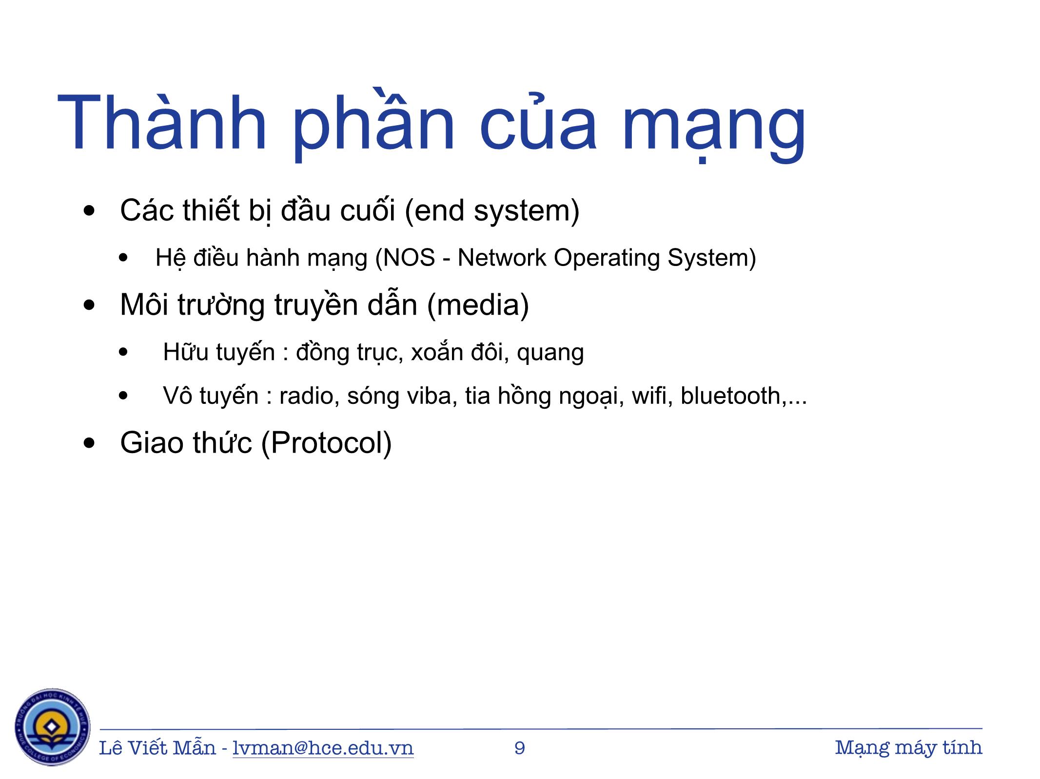 Bài giảng Tin học ứng dụng - Chương: Mạng máy tính - Lê Viết Mẫn trang 9