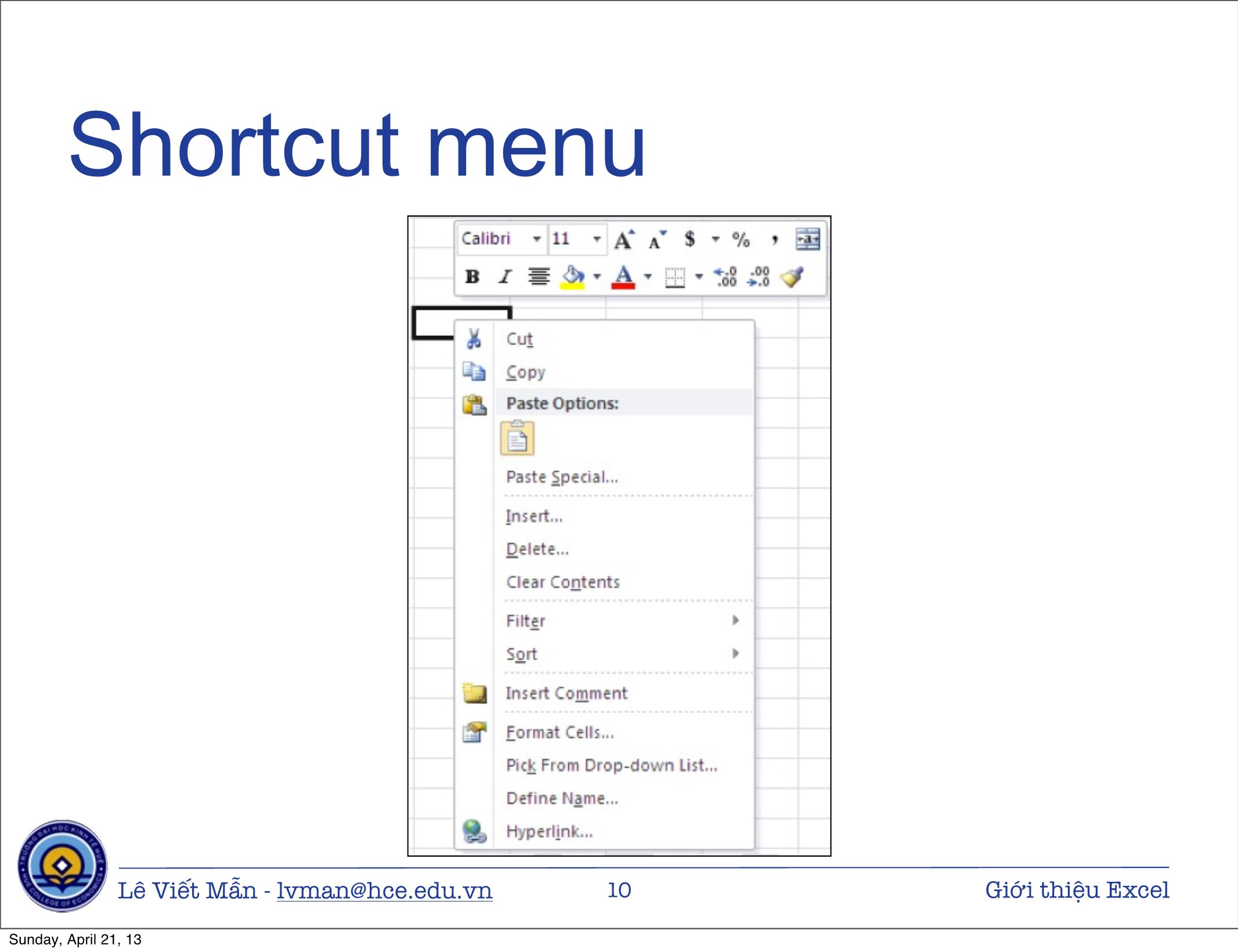 Bài giảng Tin học ứng dụng nâng cao - Chương: Giới thiệu bảng tính điện tử Excel - Lê Viết Mẫn (Mới) trang 10