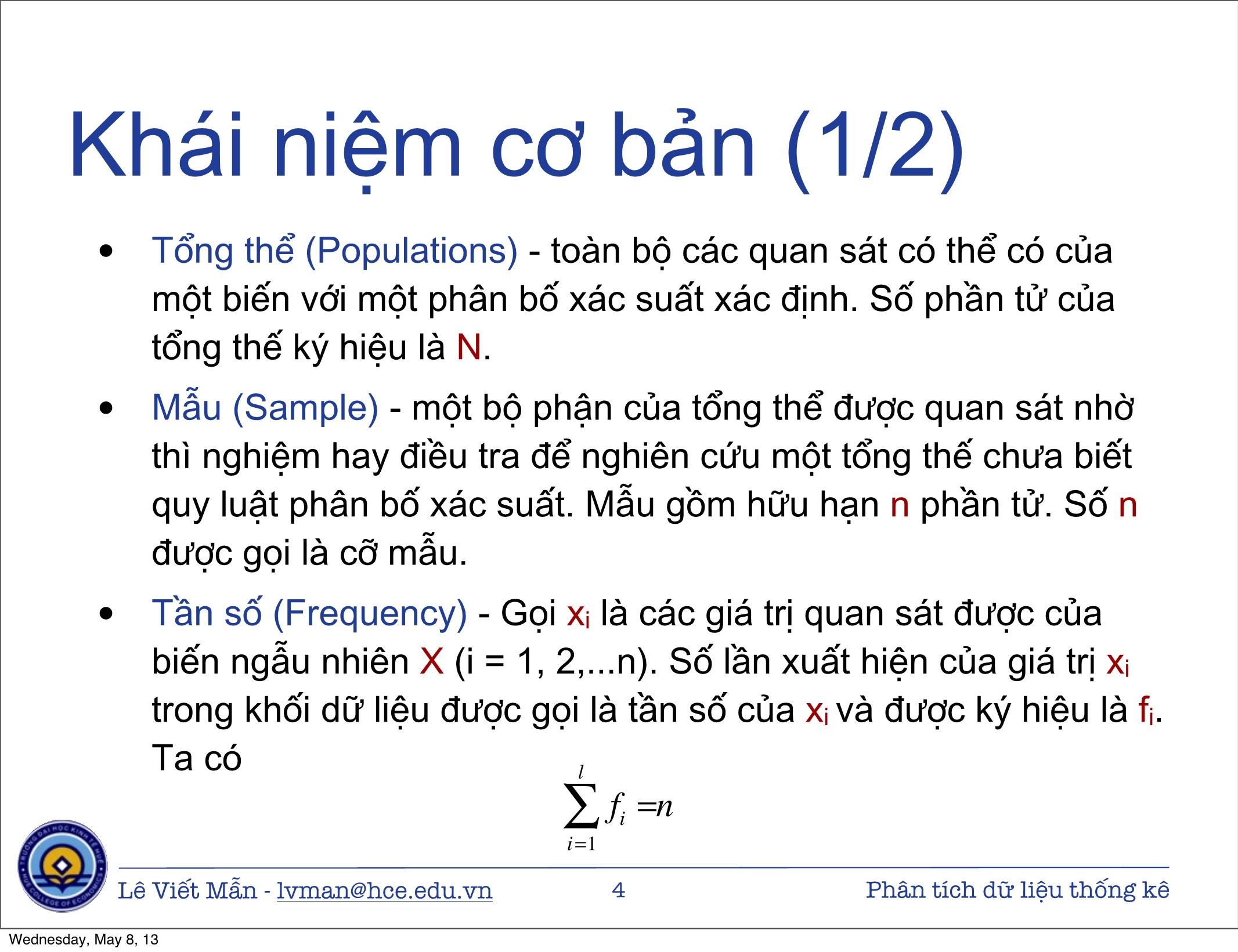 Bài giảng Tin học ứng dụng nâng cao - Chương: Phân tích dữ liệu thống kê - Lê Viết Mẫn trang 4