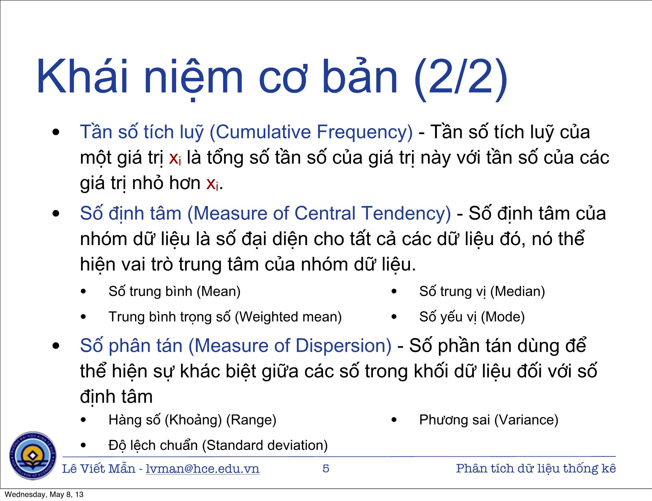 Bài giảng Tin học ứng dụng nâng cao - Chương: Phân tích dữ liệu thống kê - Lê Viết Mẫn trang 5