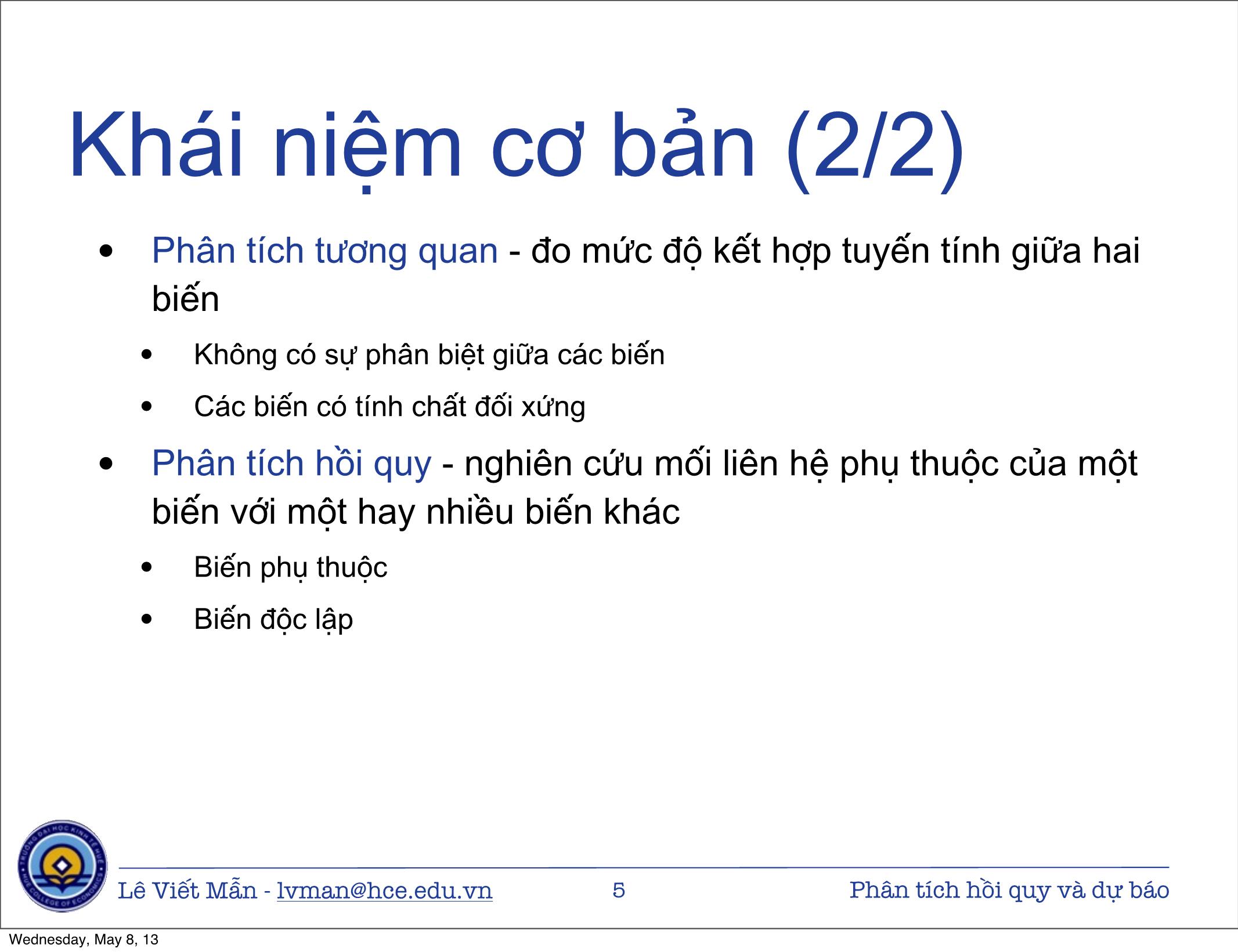 Bài giảng Tin học ứng dụng nâng cao - Chương: Phân tích hồi quy tương quan và dự báo kinh tế - Lê Viết Mẫn trang 5