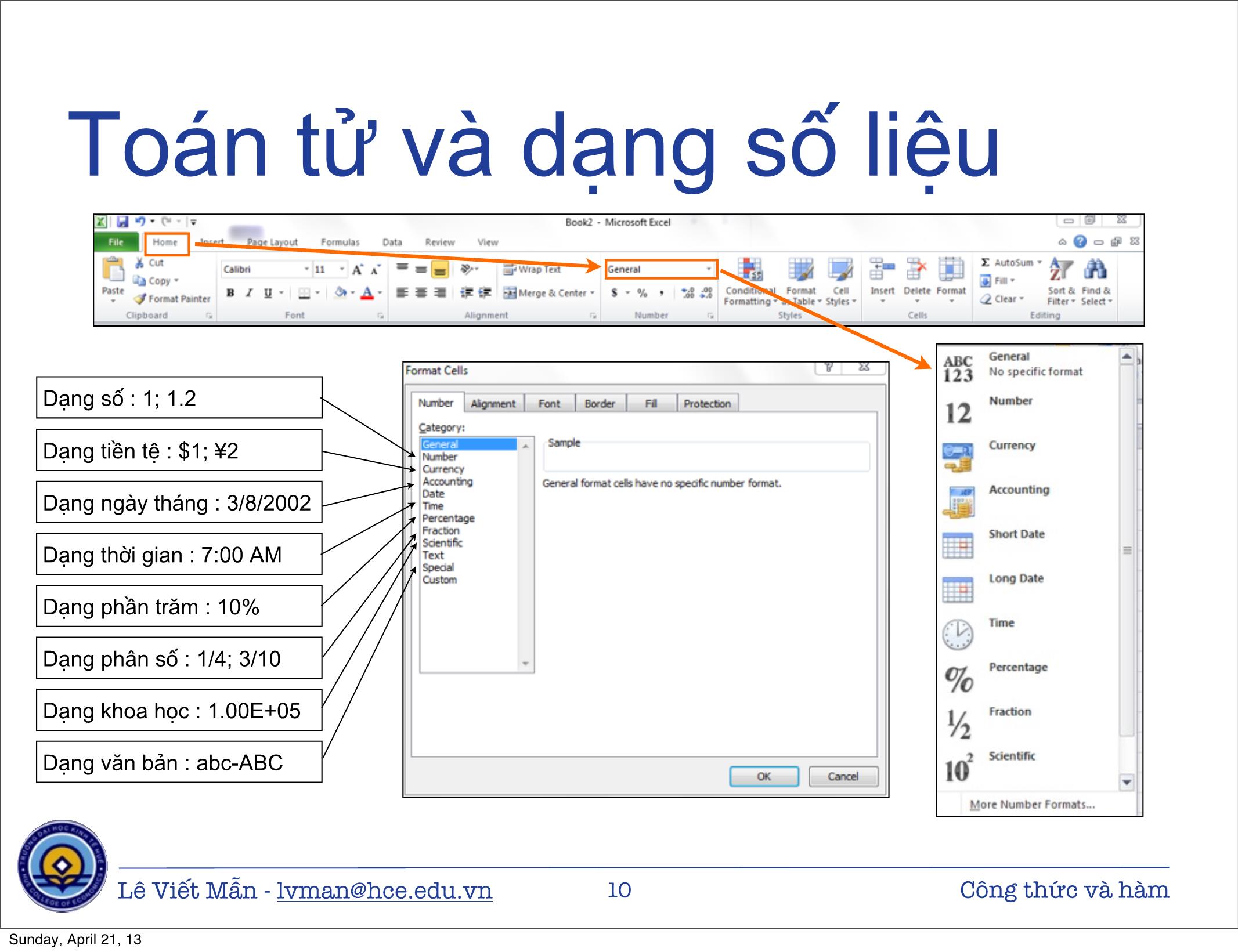 Bài giảng Tin học ứng dụng nâng cao - Chương: Công thức và hàm - Lê Viết Mẫn trang 10