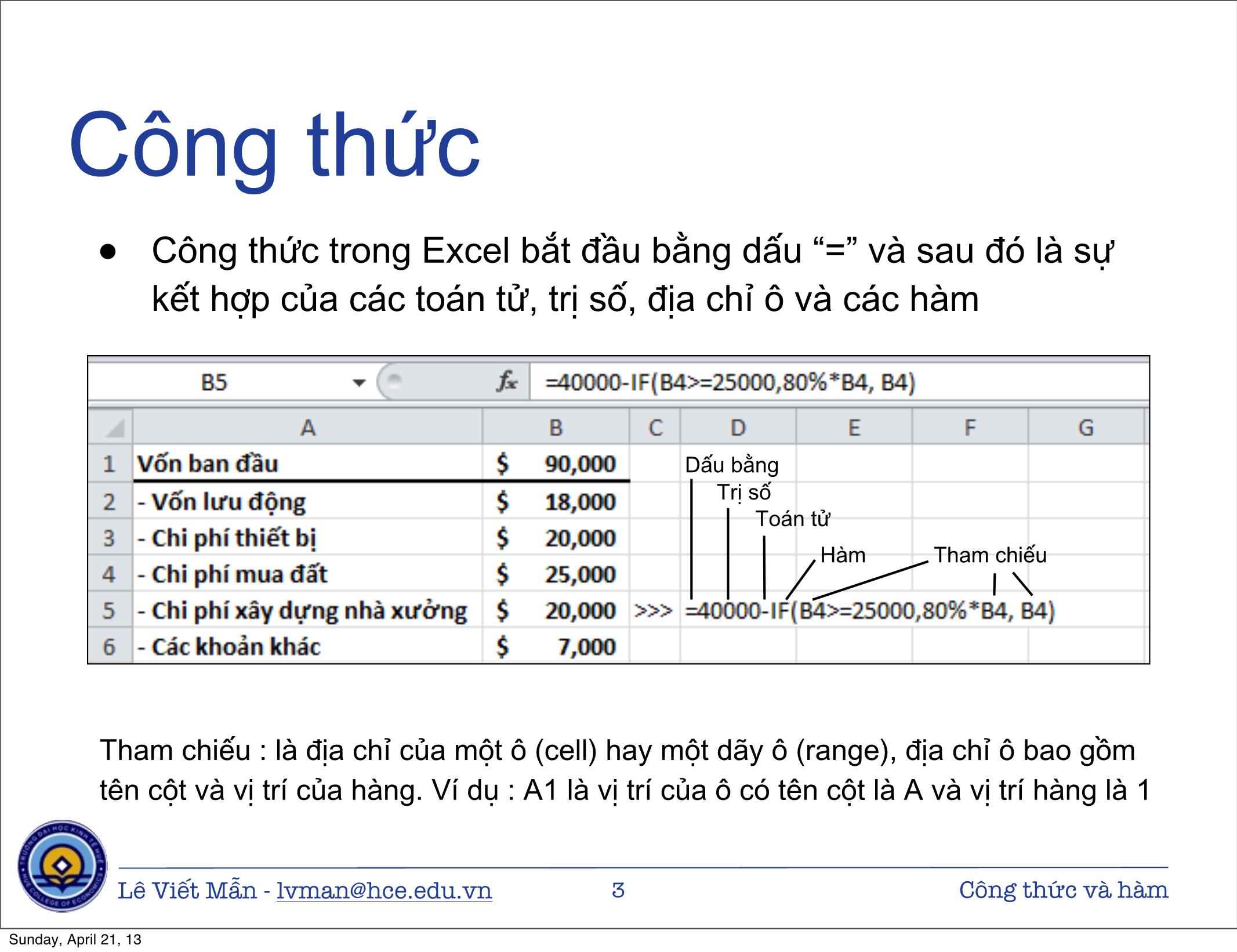 Bài giảng Tin học ứng dụng nâng cao - Chương: Công thức và hàm - Lê Viết Mẫn trang 3