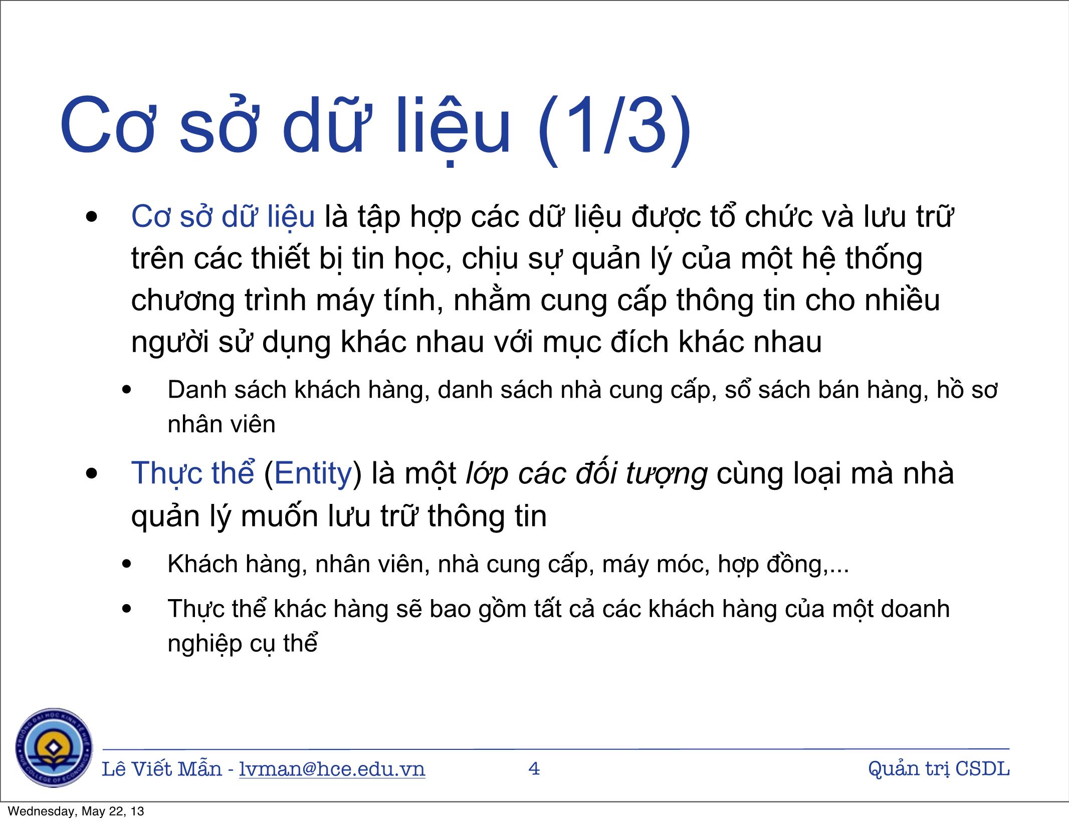 Bài giảng Tin học ứng dụng nâng cao - Chương: Quản trị Cơ sở dữ liệu trong Excel - Lê Viết Mẫn trang 4