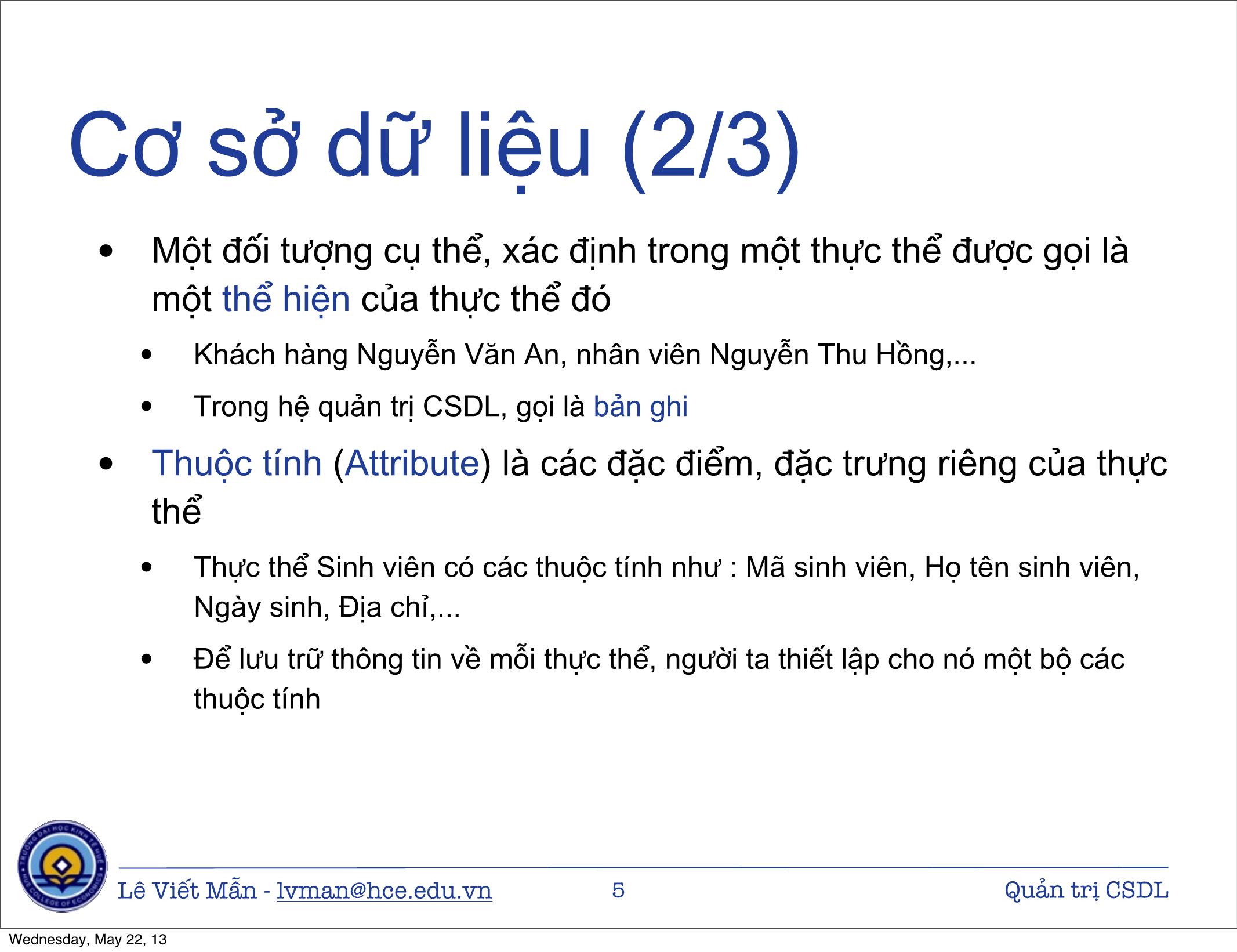 Bài giảng Tin học ứng dụng nâng cao - Chương: Quản trị Cơ sở dữ liệu trong Excel - Lê Viết Mẫn trang 5