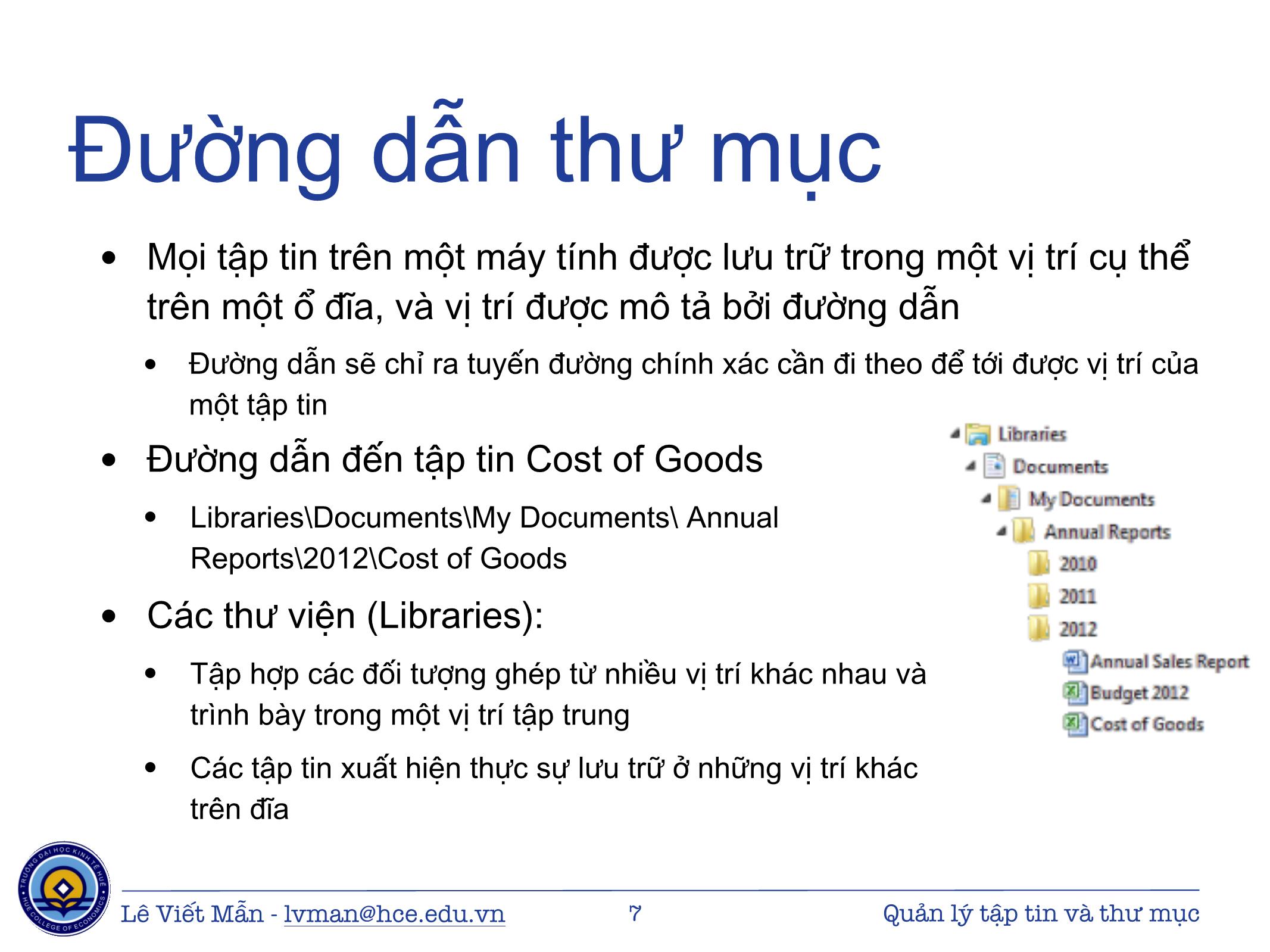 Bài giảng Tin học ứng dụng - Chương: Quản lý tập tin và thư mục - Lê Viết Mẫn trang 7