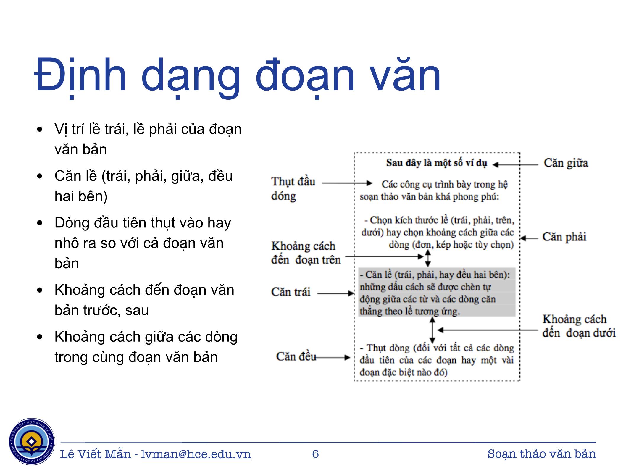 Bài giảng Tin học ứng dụng - Chương: Soạn thảo văn bản và Hệ soạn thảo văn bản - Lê Viết Mẫn trang 6