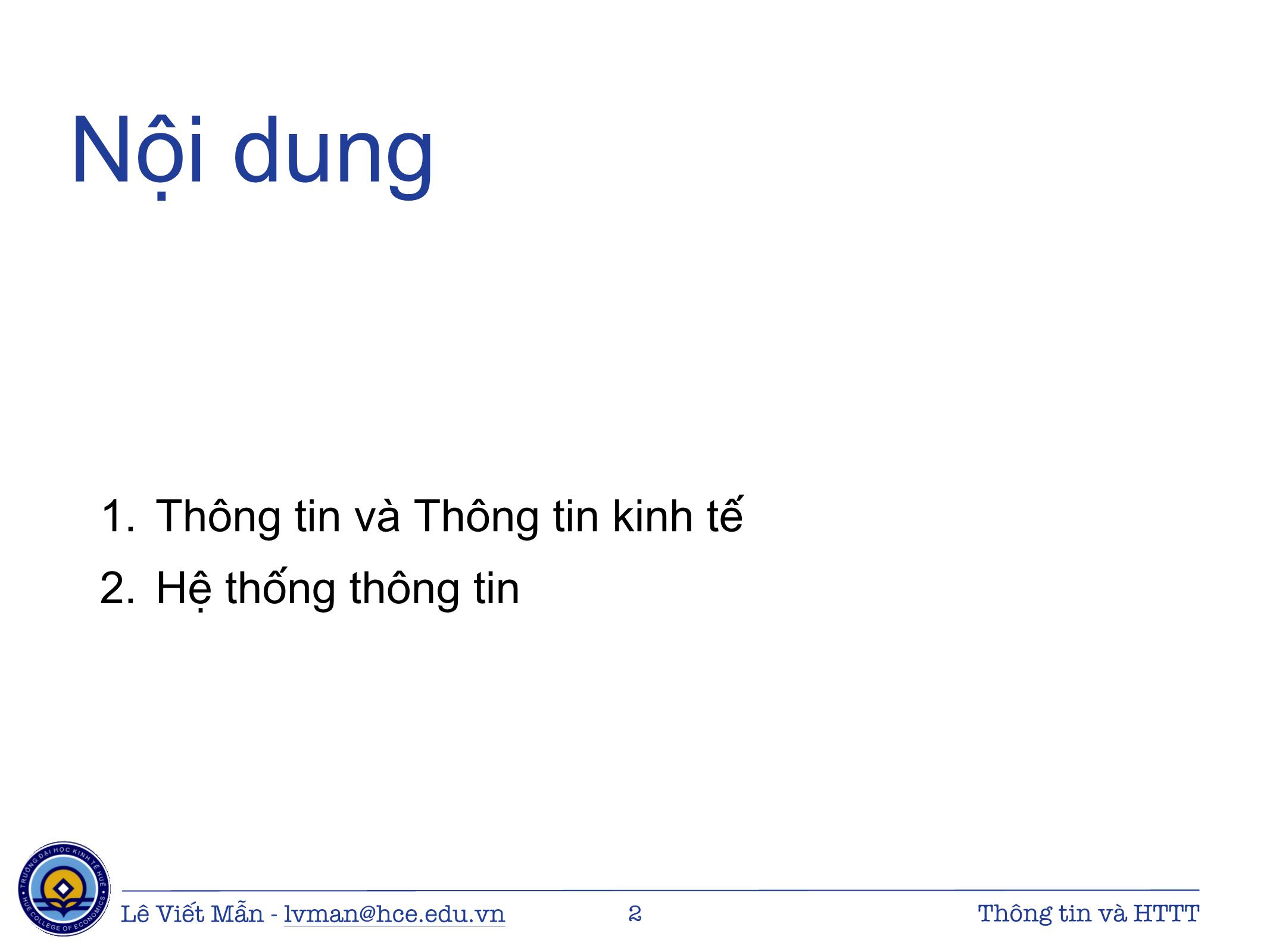 Bài giảng Tin học ứng dụng - Chương: Thông tin và Hệ thống thông tin - Lê Viết Mẫn trang 2