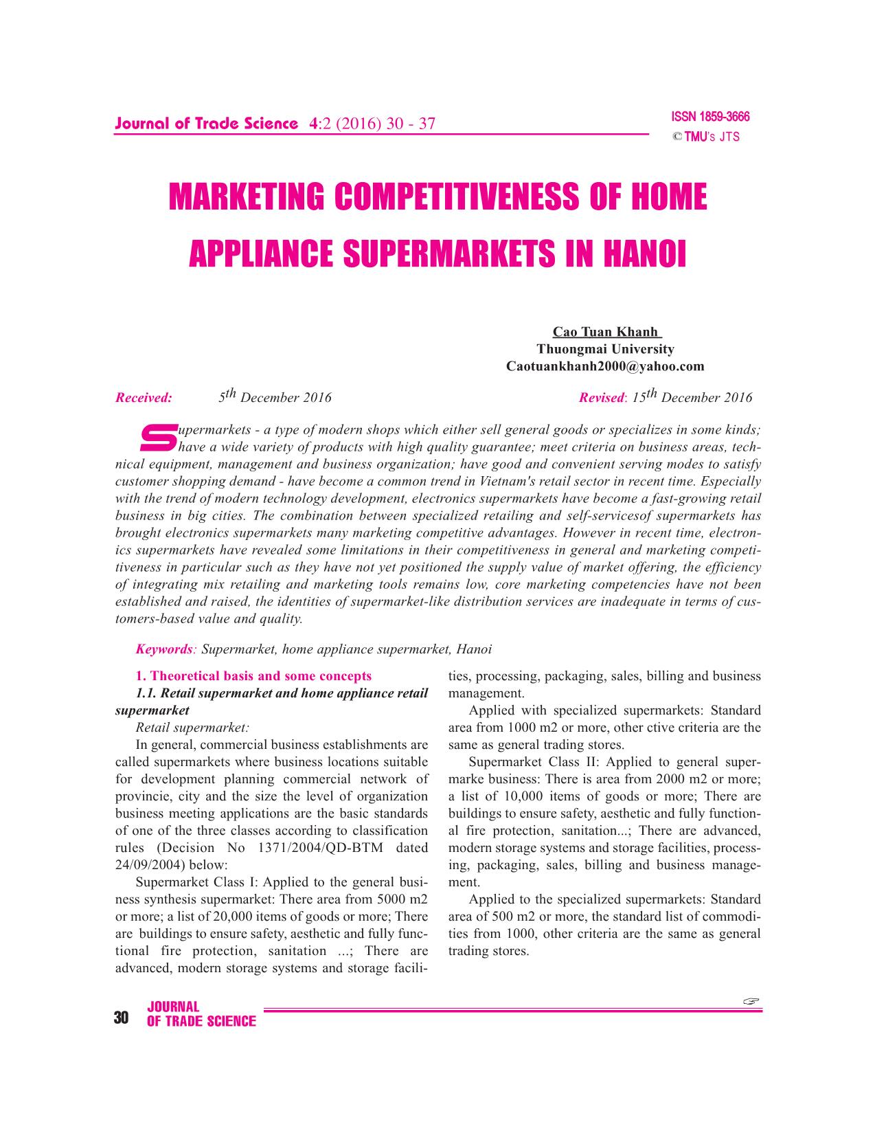 Marketing competitiveness of home appliance supermarkets in Ha Noi trang 2
