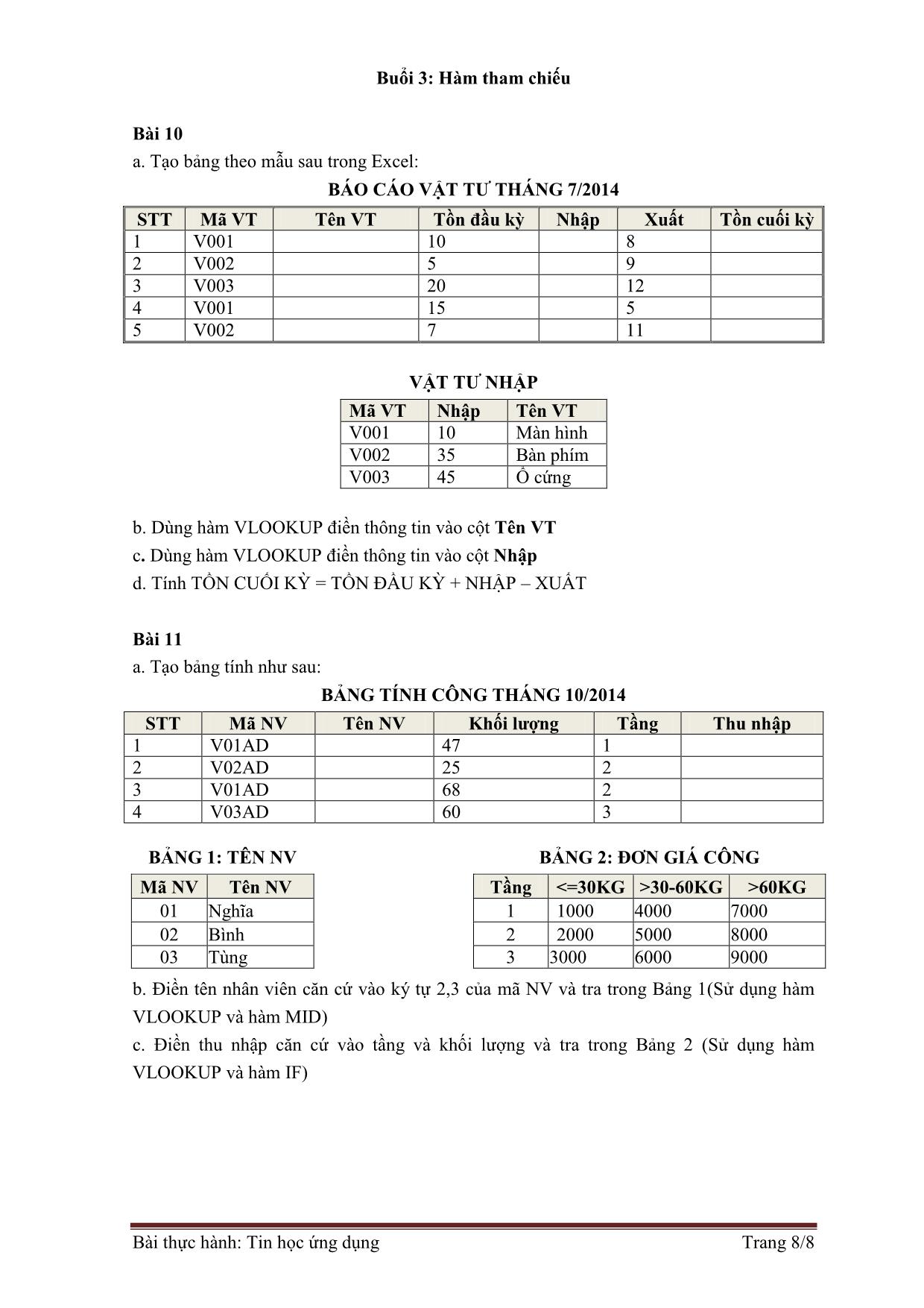 Bài tập thực hành môn Tin học ứng dụng trang 8