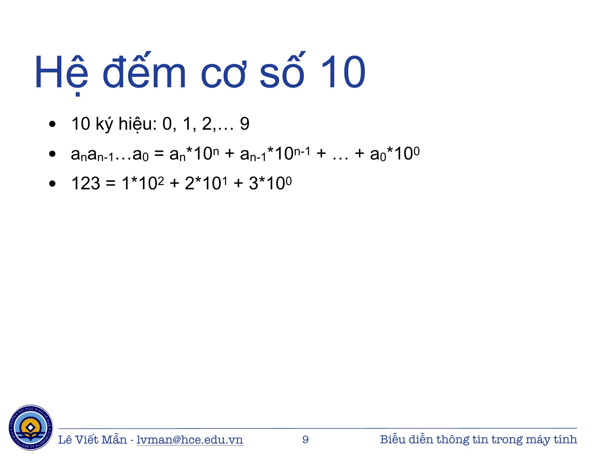 Bài giảng Tin học ứng dụng - Chương: Biểu diễn thông tin trong máy tính - Lê Viết Mẫn trang 9