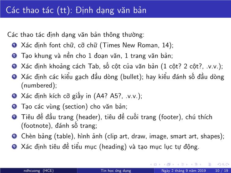 Bài giảng Tin học ứng dụng - Chương 3: Soạn thảo văn bản bằng MS Word - Nguyễn Đình Hoa Cương trang 10