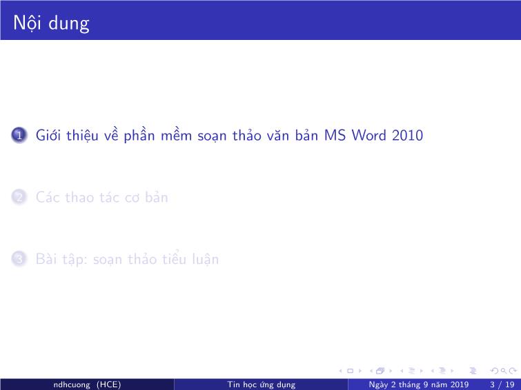 Bài giảng Tin học ứng dụng - Chương 3: Soạn thảo văn bản bằng MS Word - Nguyễn Đình Hoa Cương trang 3