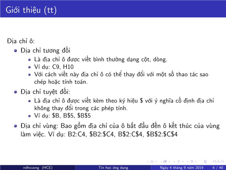 Bài giảng Tin học ứng dụng - Chương 4: Bảng tính MS Excel - Nguyễn Đình Hoa Cương trang 6