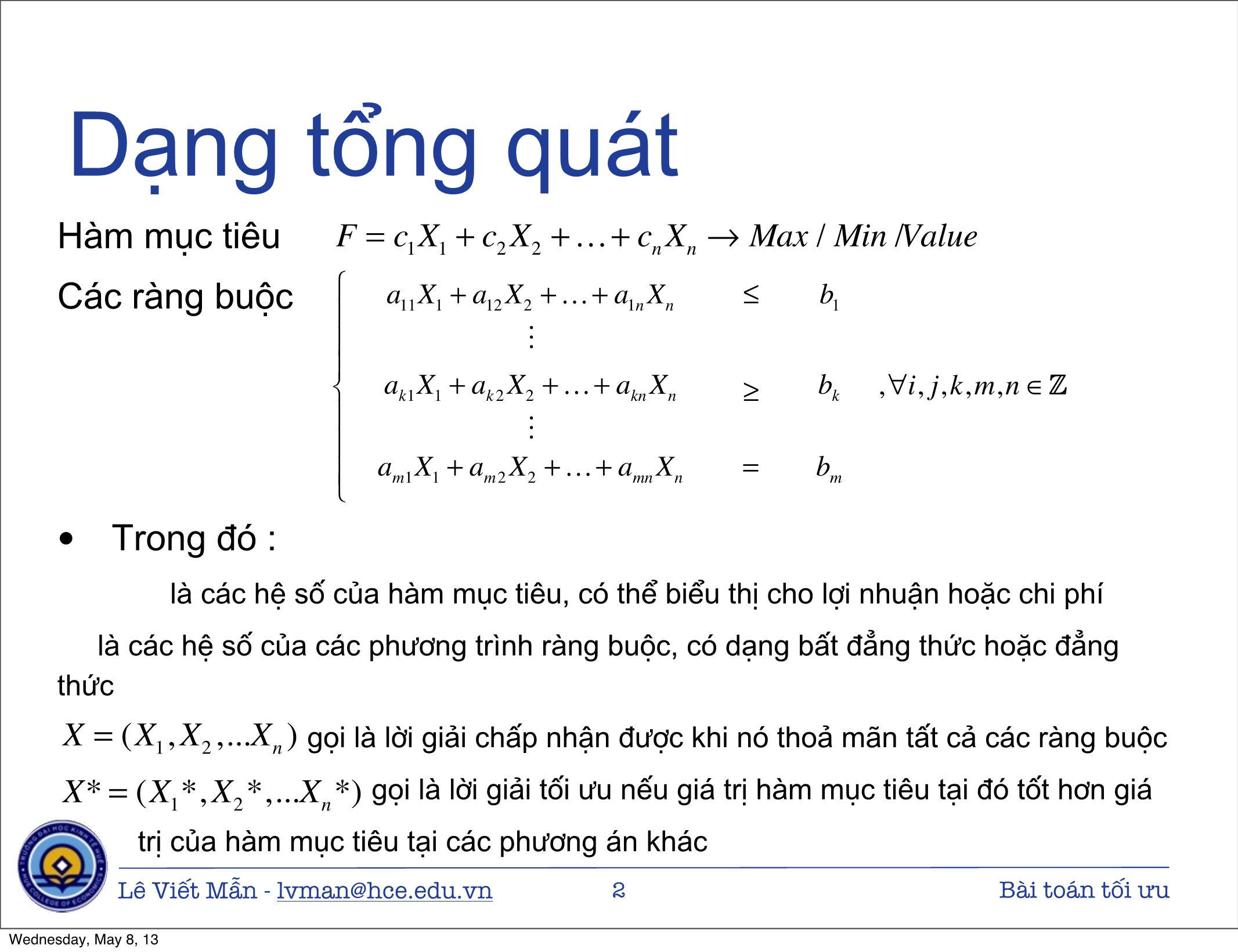 Bài giảng Tin học ứng dụng nâng cao - Chương: Bài toán tối ưu - Lê Viết Mẫn trang 2