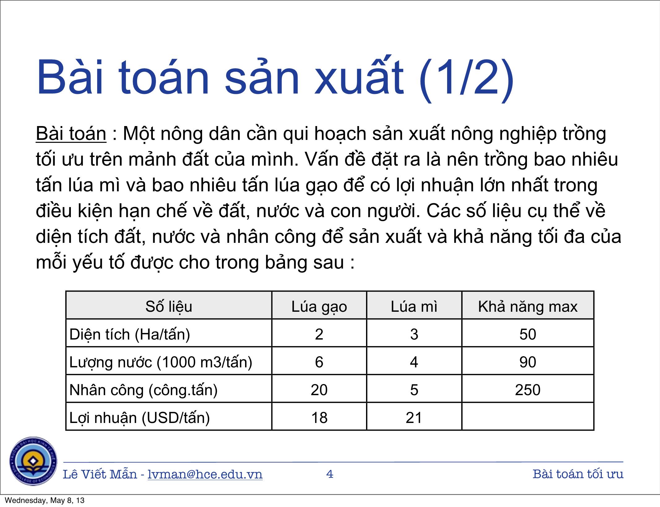 Bài giảng Tin học ứng dụng nâng cao - Chương: Bài toán tối ưu - Lê Viết Mẫn trang 4