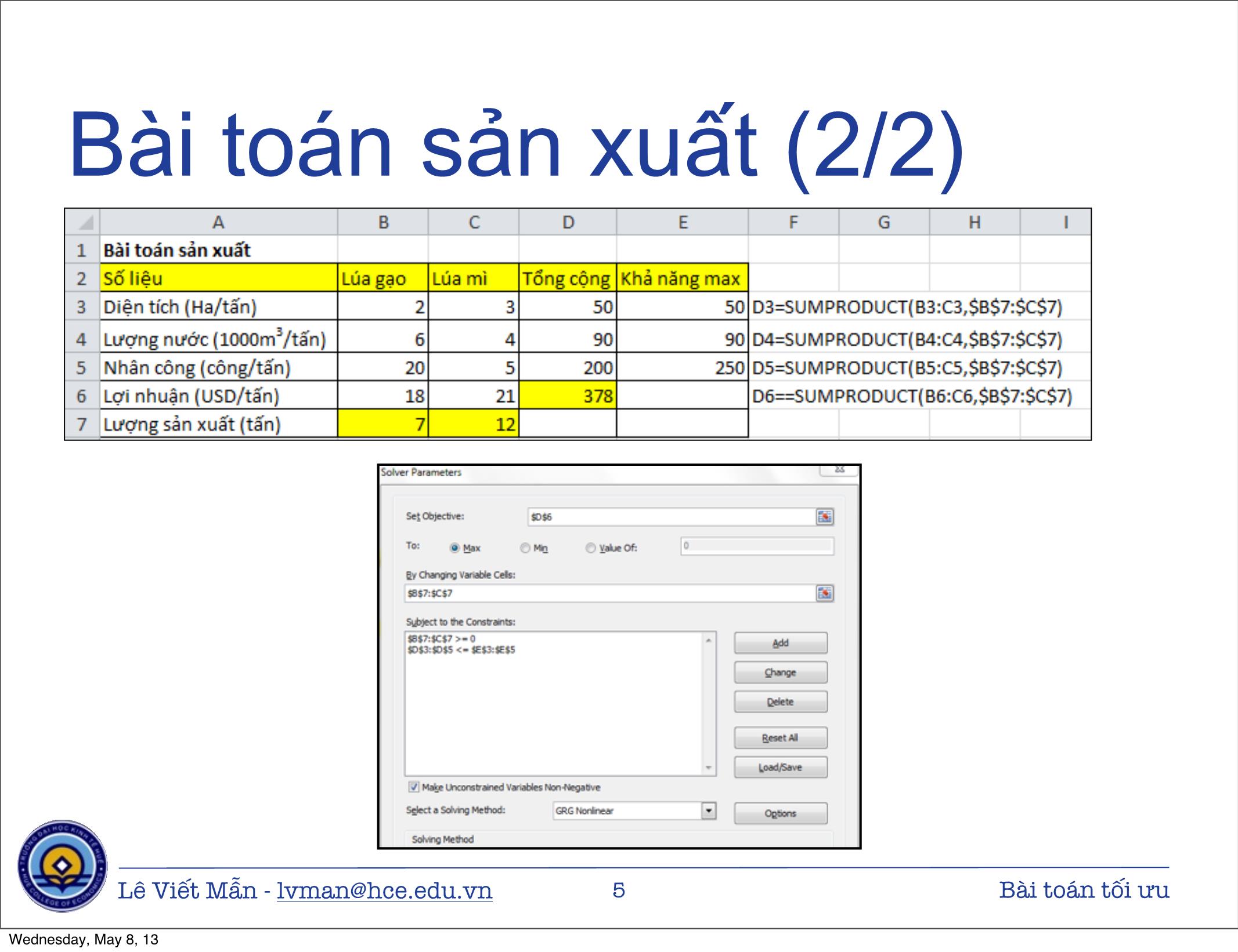 Bài giảng Tin học ứng dụng nâng cao - Chương: Bài toán tối ưu - Lê Viết Mẫn trang 5