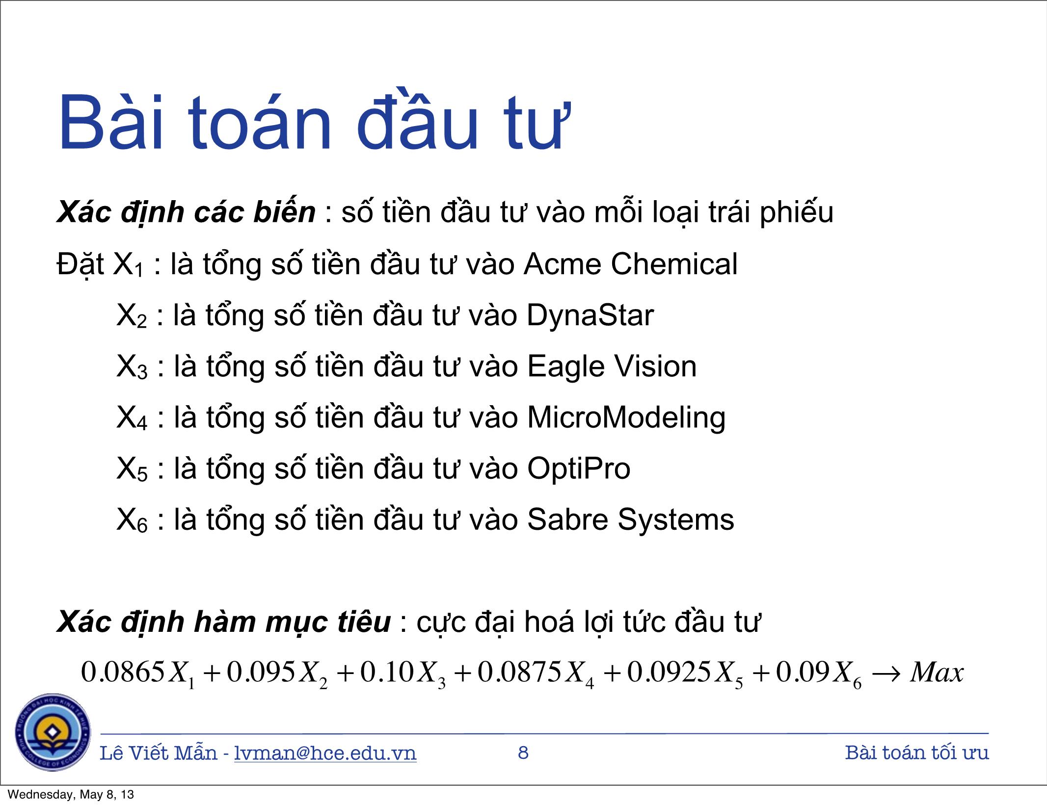 Bài giảng Tin học ứng dụng nâng cao - Chương: Bài toán tối ưu - Lê Viết Mẫn trang 8