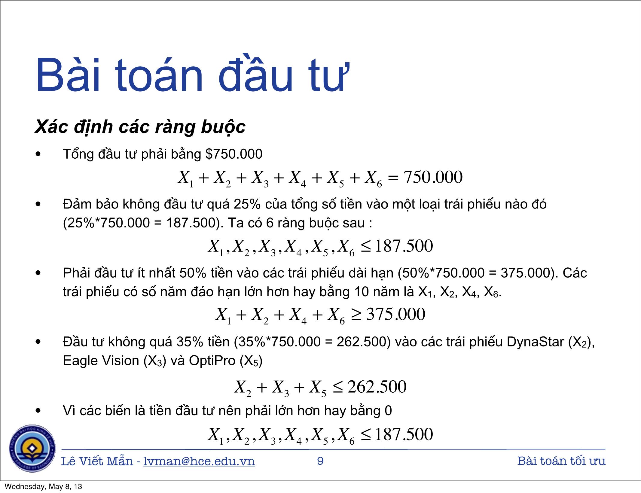 Bài giảng Tin học ứng dụng nâng cao - Chương: Bài toán tối ưu - Lê Viết Mẫn trang 9