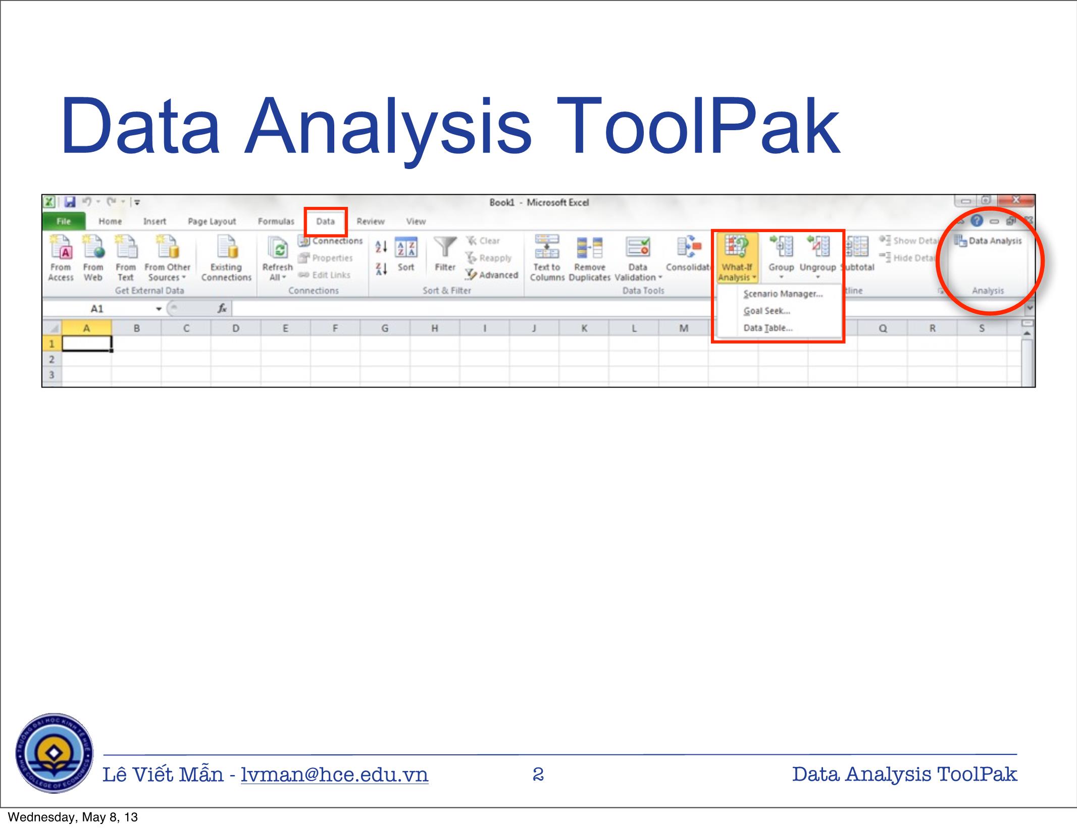 Bài giảng Tin học ứng dụng nâng cao - Chương: Công cụ phân tích số liệu - Lê Viết Mẫn trang 2