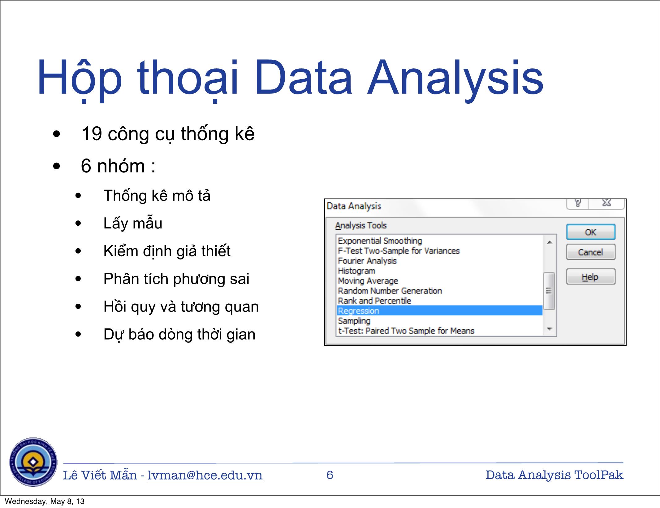 Bài giảng Tin học ứng dụng nâng cao - Chương: Công cụ phân tích số liệu - Lê Viết Mẫn trang 6