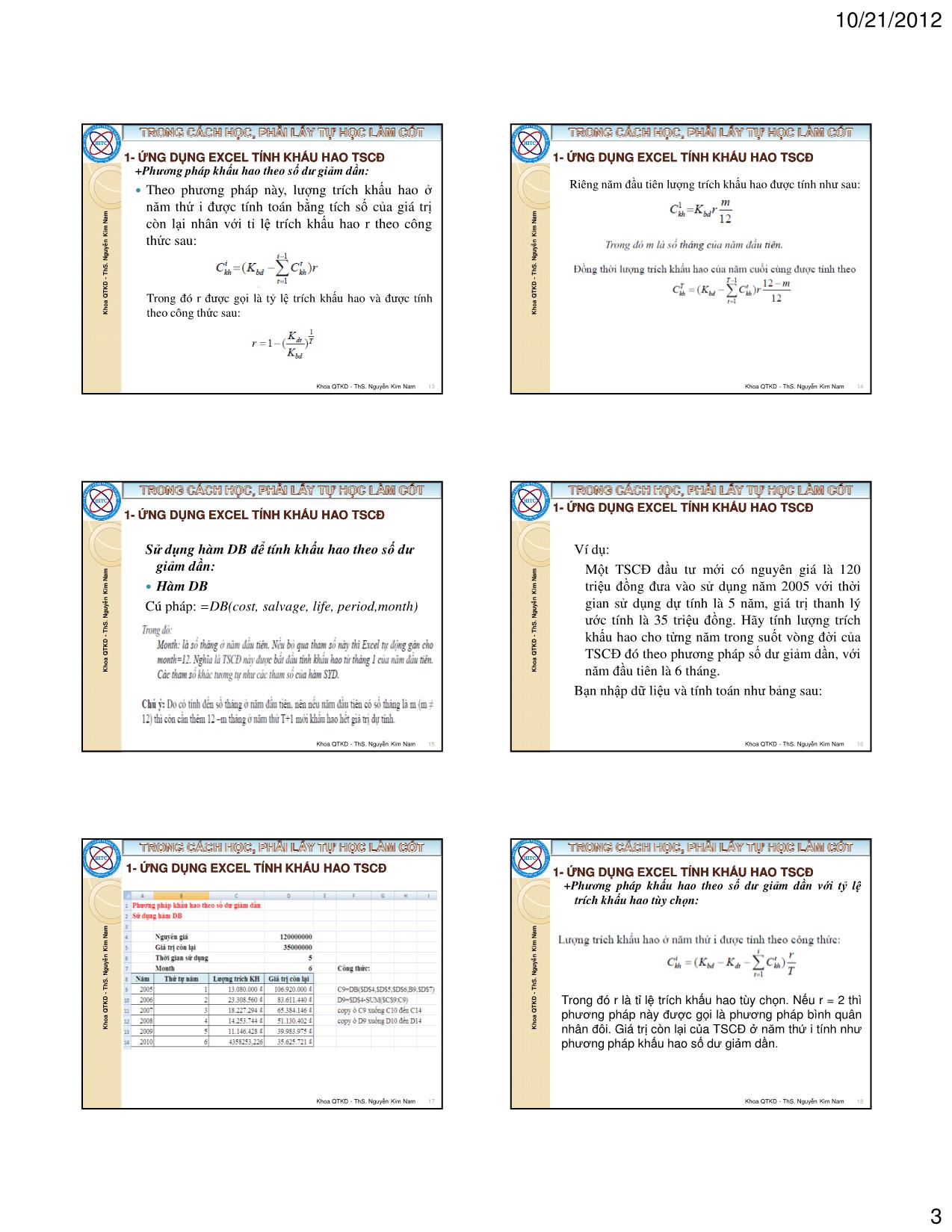 Bài giảng Tin học ứng dụng trong kinh doanh - Chương 2: Ứng dụng Excel trong quản lý tài chính - Nguyễn Kim Nam trang 3