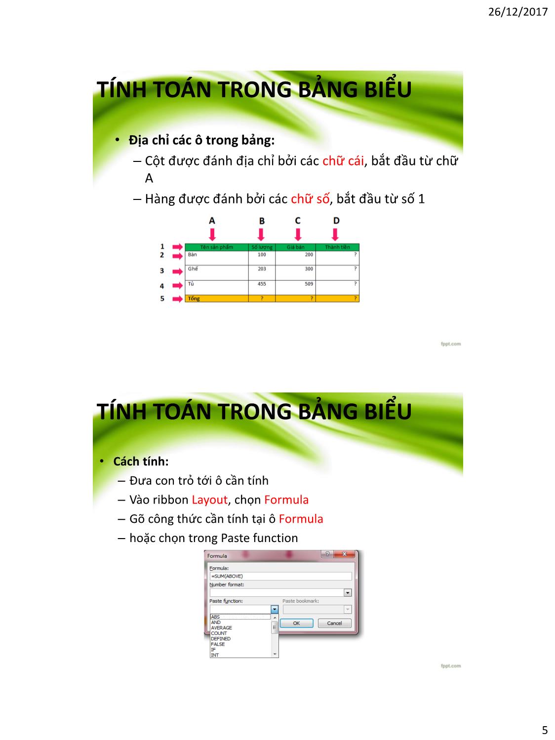 Bài giảng Tin học văn phòng - Bài 4: Bảng biểu và đồ họa - Nguyễn Thị Phương Thảo trang 5