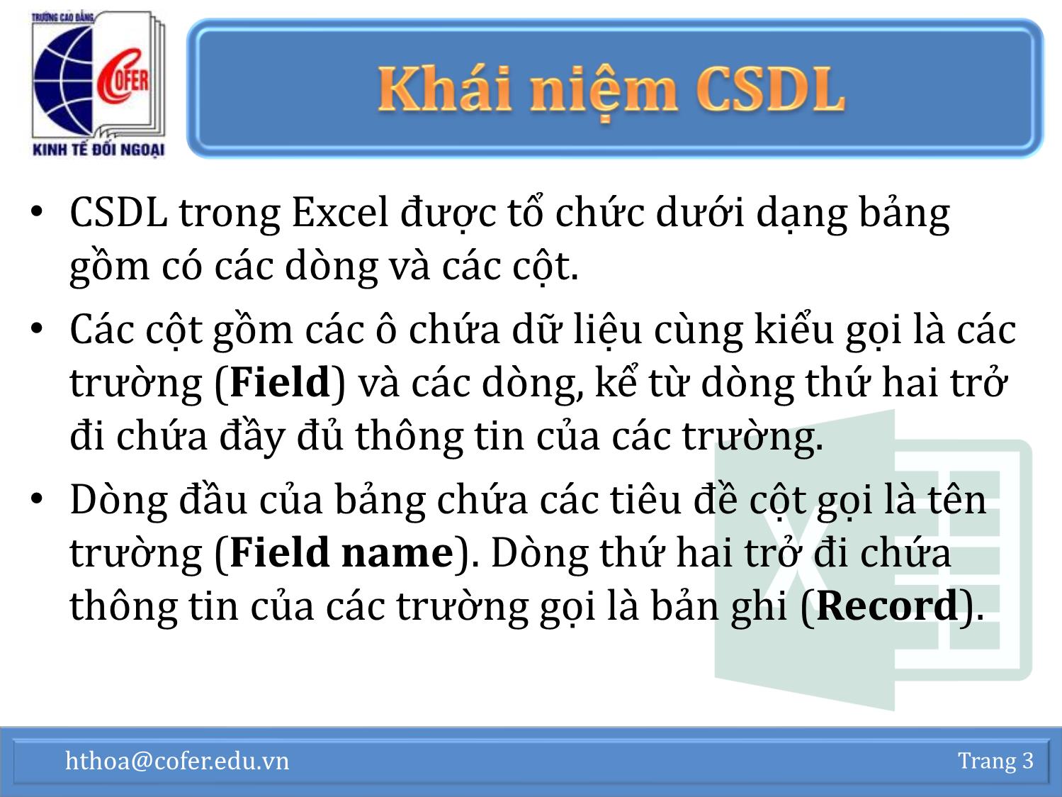 Bài giảng Tin học văn phòng - Chương 1: Excel nâng cao (Phần 1) - Hoàng Thanh Hòa trang 3