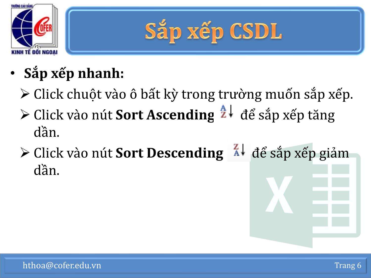 Bài giảng Tin học văn phòng - Chương 1: Excel nâng cao (Phần 1) - Hoàng Thanh Hòa trang 6