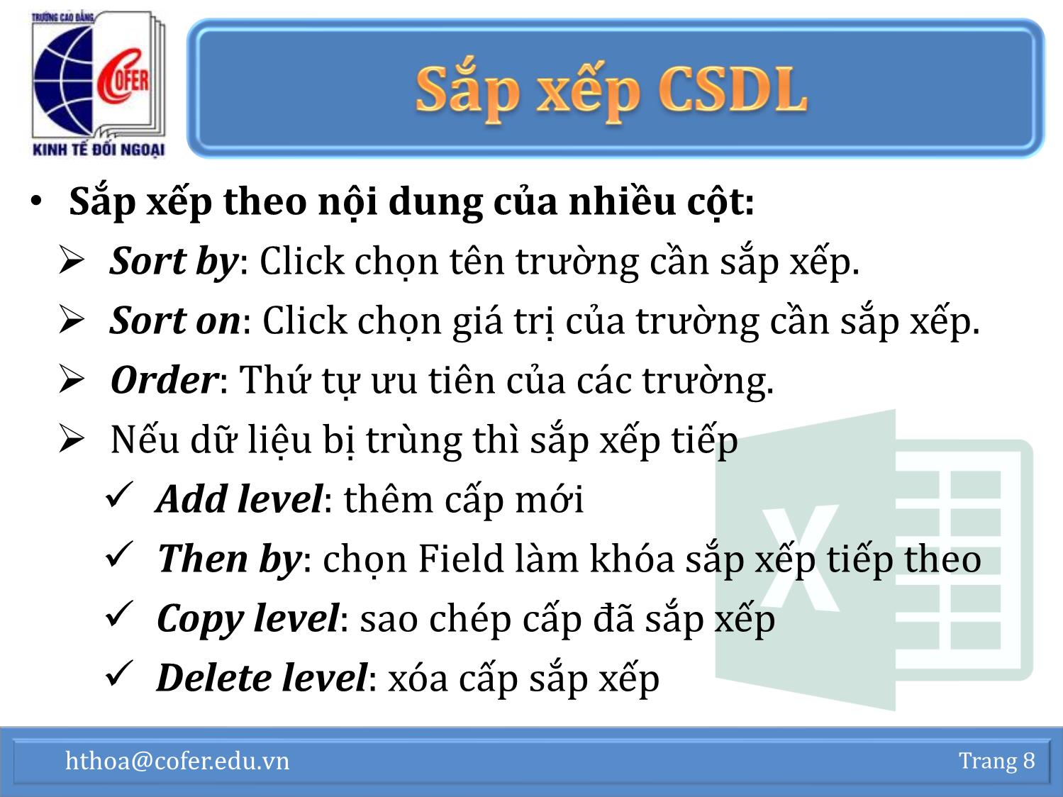 Bài giảng Tin học văn phòng - Chương 1: Excel nâng cao (Phần 1) - Hoàng Thanh Hòa trang 8