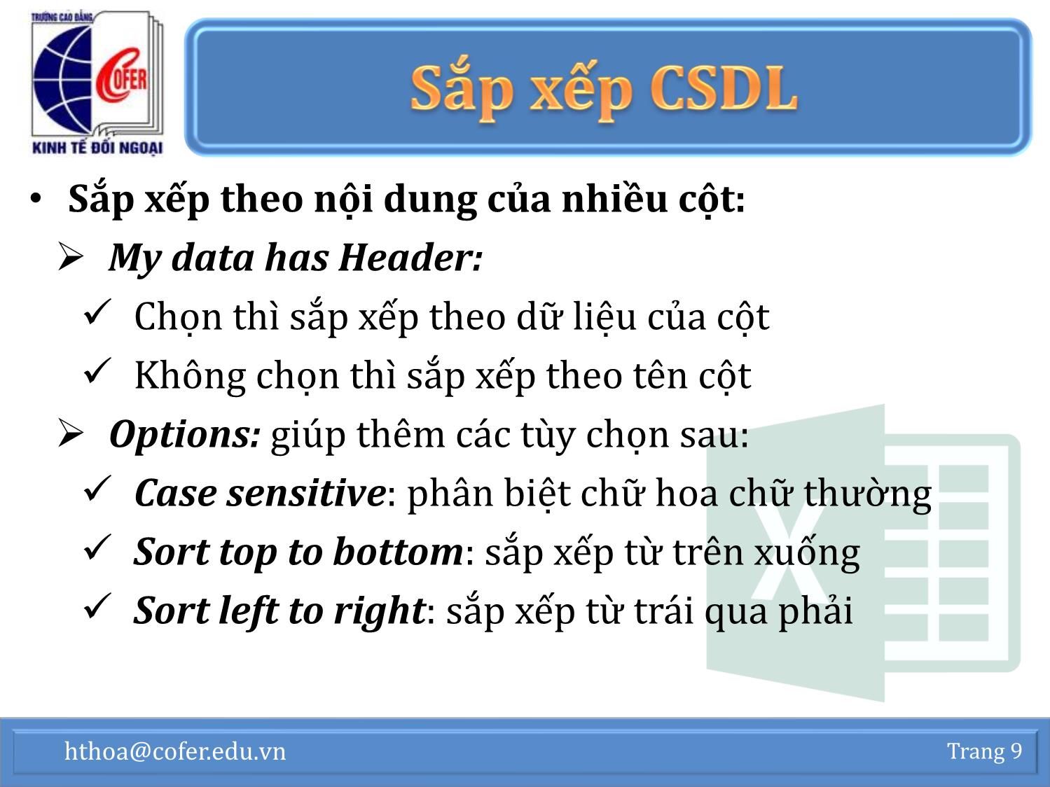 Bài giảng Tin học văn phòng - Chương 1: Excel nâng cao (Phần 1) - Hoàng Thanh Hòa trang 9