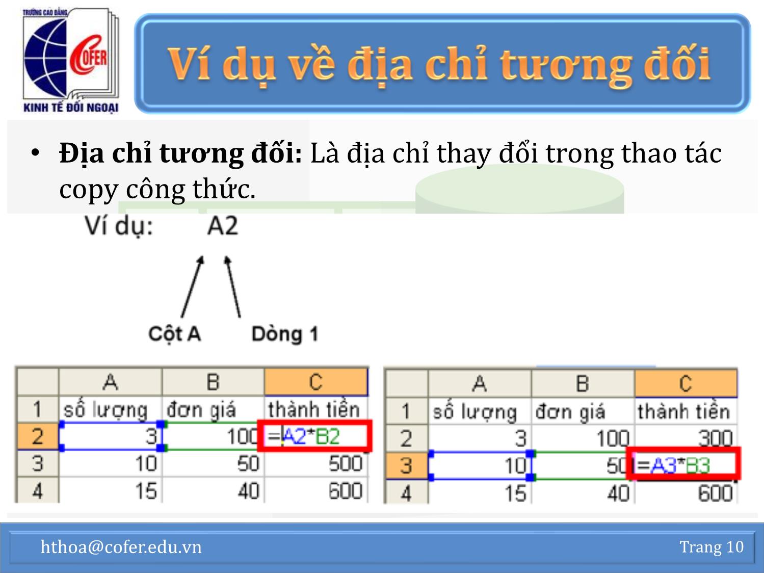 Bài giảng Tin học văn phòng - Chương 1: Excel nâng cao (Phần 2) - Hoàng Thanh Hòa trang 10