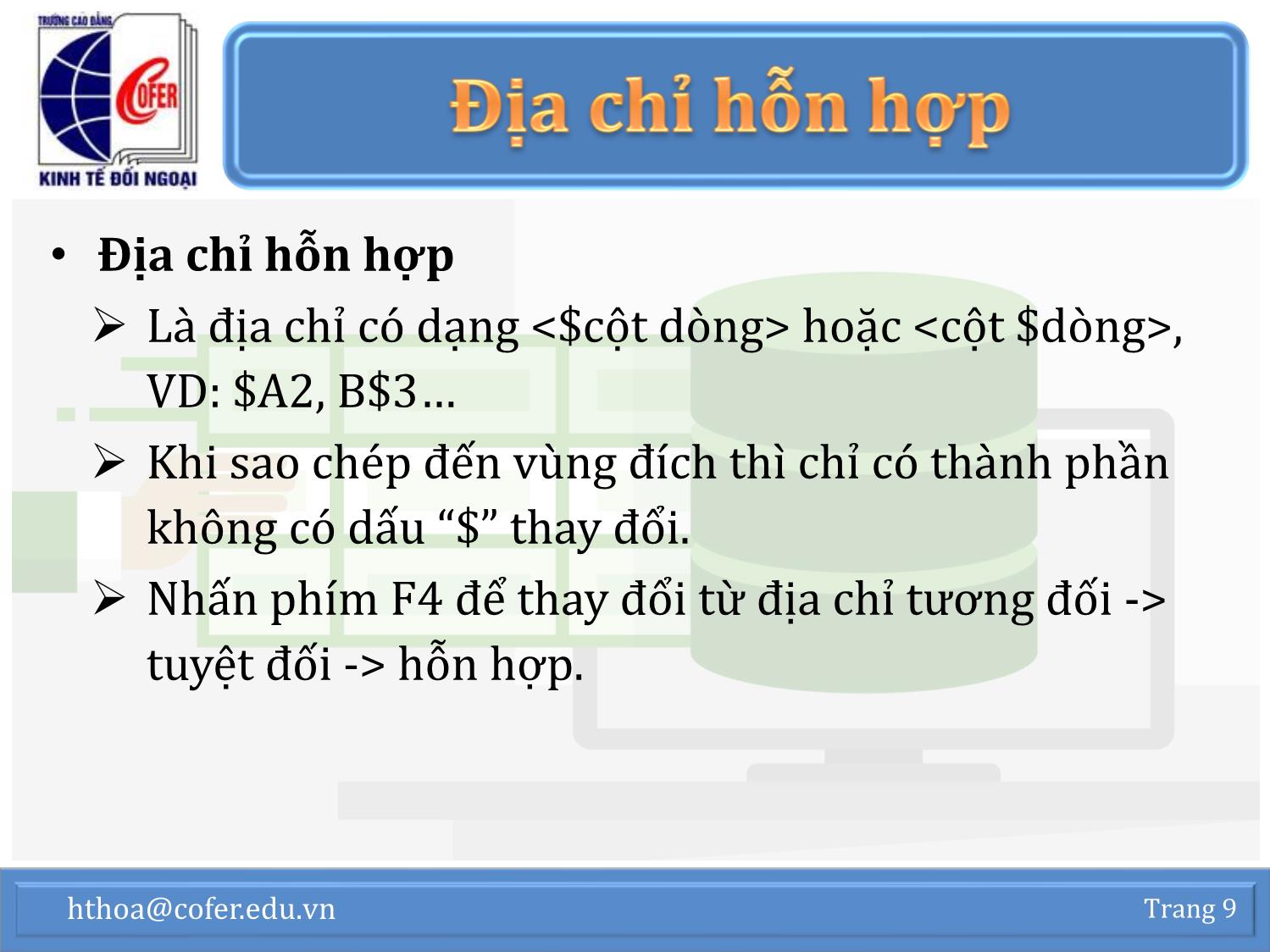 Bài giảng Tin học văn phòng - Chương 1: Excel nâng cao (Phần 2) - Hoàng Thanh Hòa trang 9