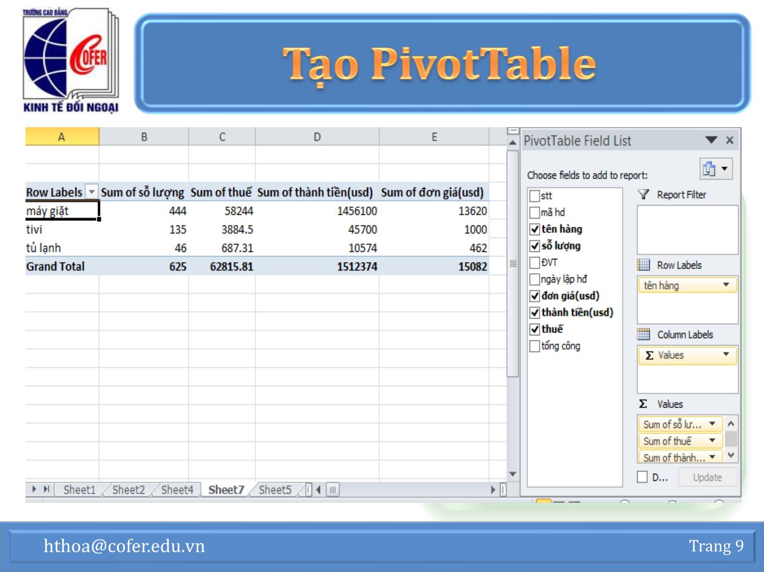 Bài giảng Tin học văn phòng - Chương 1: Excel nâng cao (Phần 3) - Hoàng Thanh Hòa trang 9