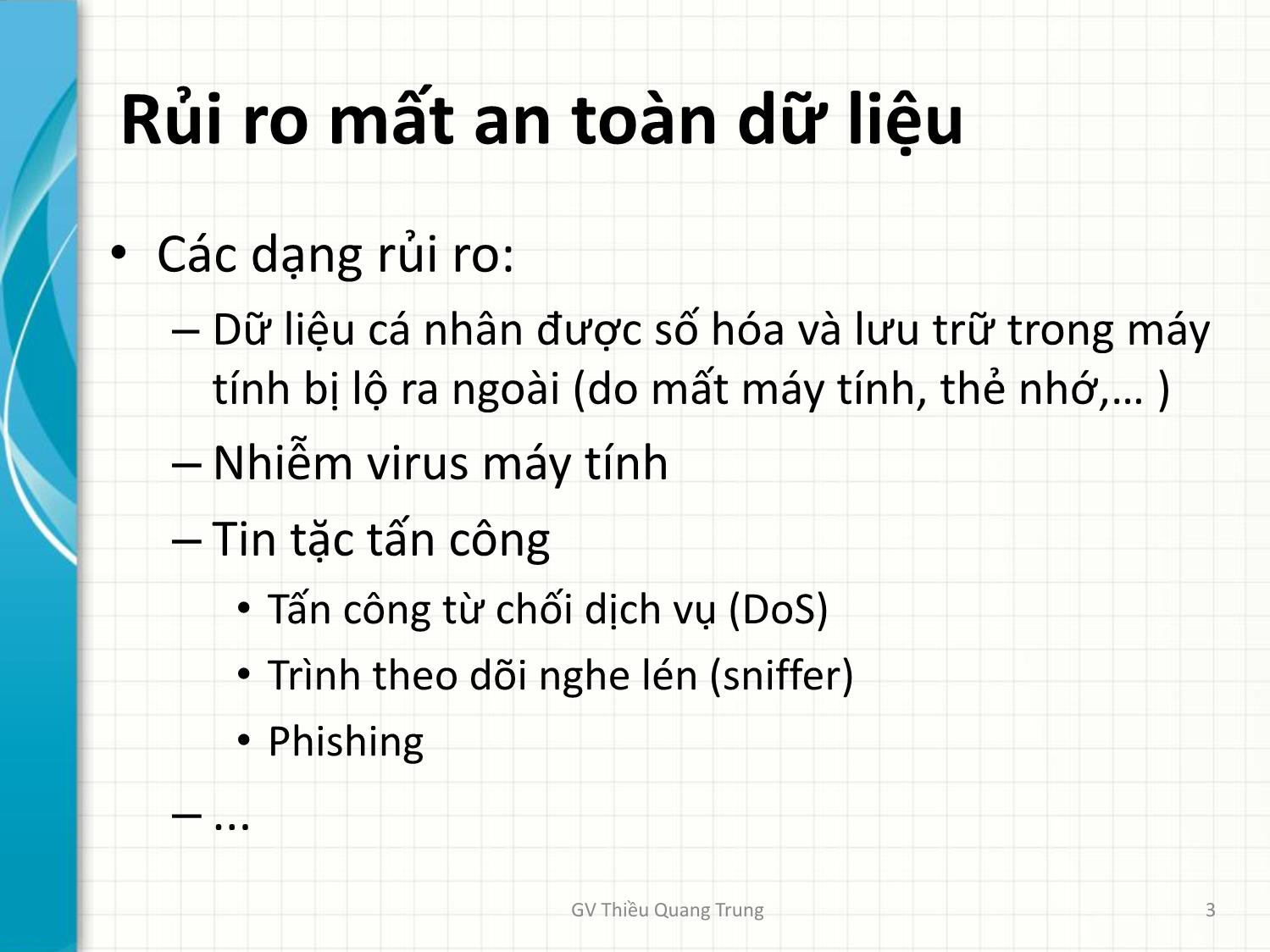 Bài giảng Tin học văn phòng 2 - Bài 7: Bảo vệ dữ liệu máy tính - Thiều Quang Trung trang 3