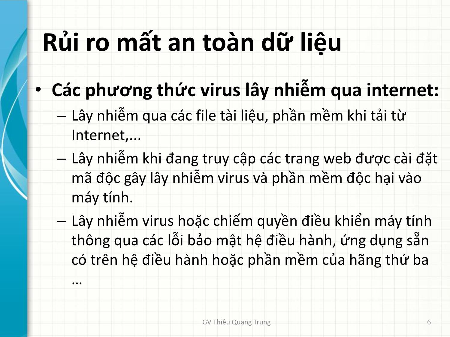 Bài giảng Tin học văn phòng 2 - Bài 7: Bảo vệ dữ liệu máy tính - Thiều Quang Trung trang 6