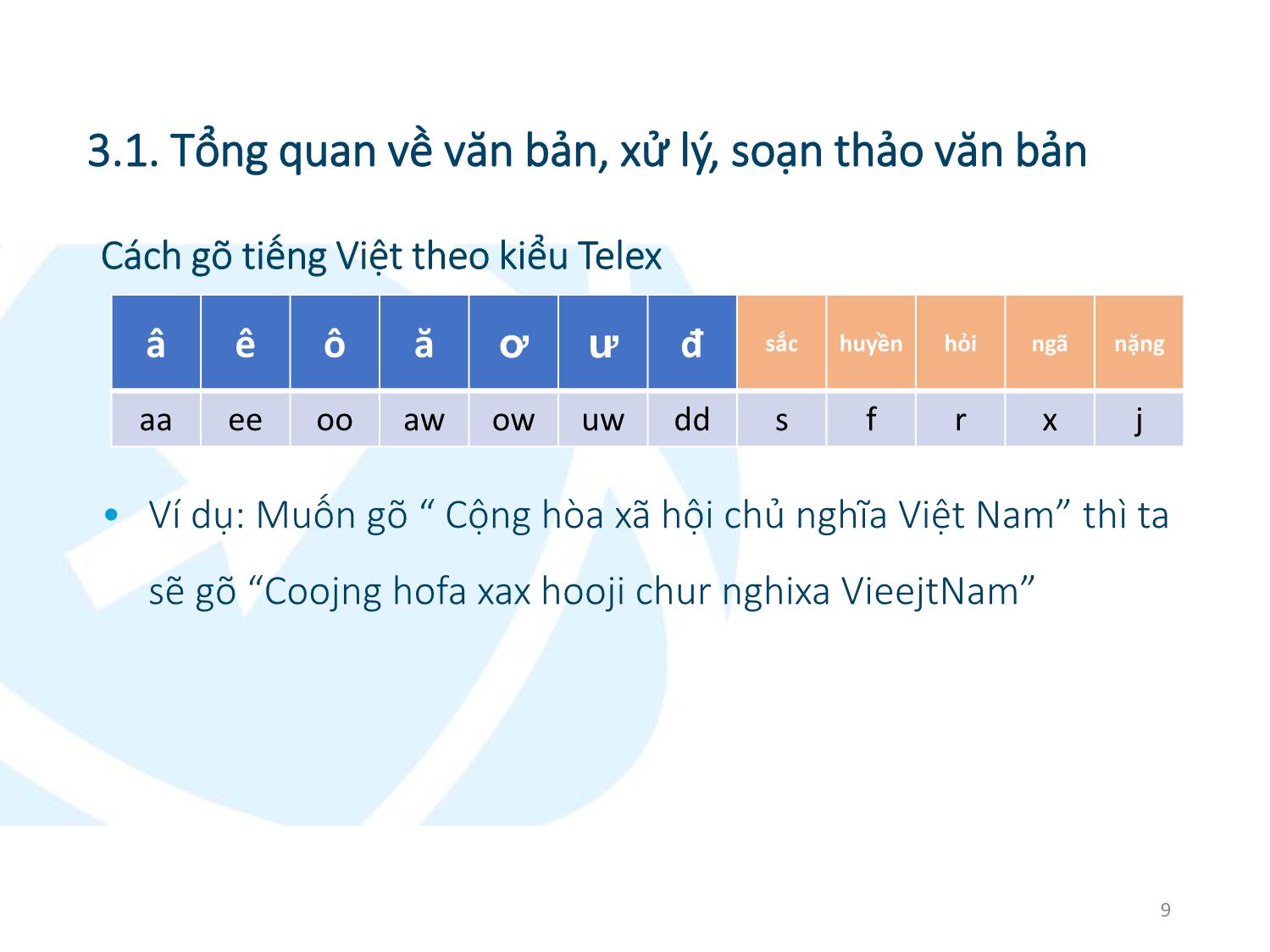 Bài giảng Ứng dụng công nghệ thông tin - Mô đun 3: Xử lý văn bản cơ bản - Lê Thanh Phúc trang 9