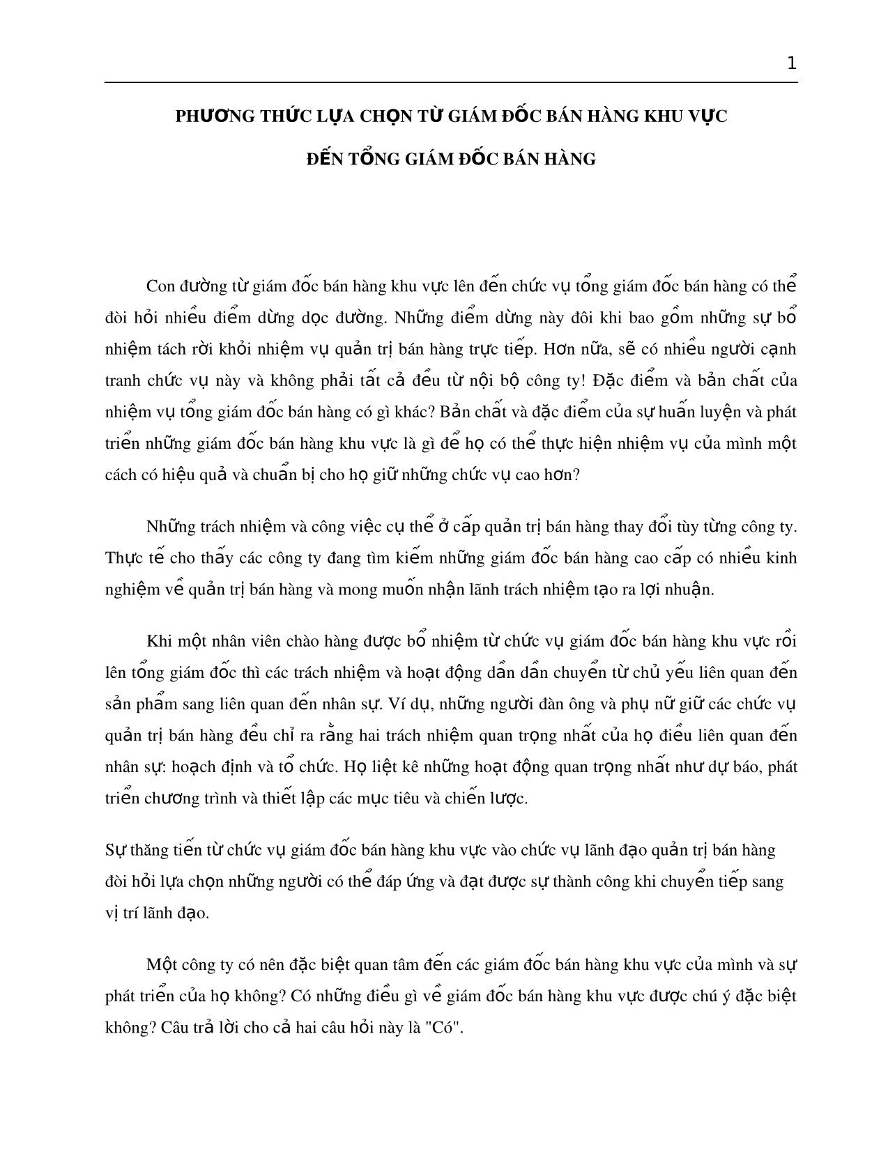 Tài liệu Phương pháp lựa chọng từ giám đốc bán hàng khu vực đến tổng giám đốc bán hàng trang 1