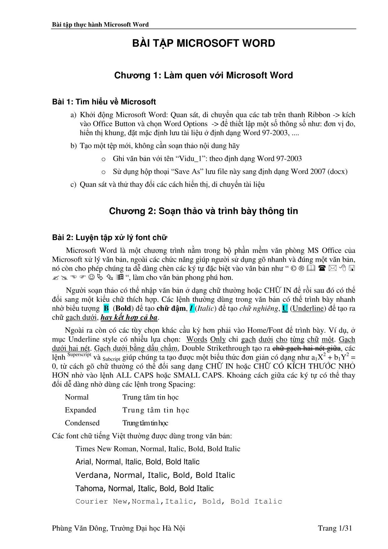 Bài tập thực hành Microsoft Word - Phùng Văn Đông trang 1