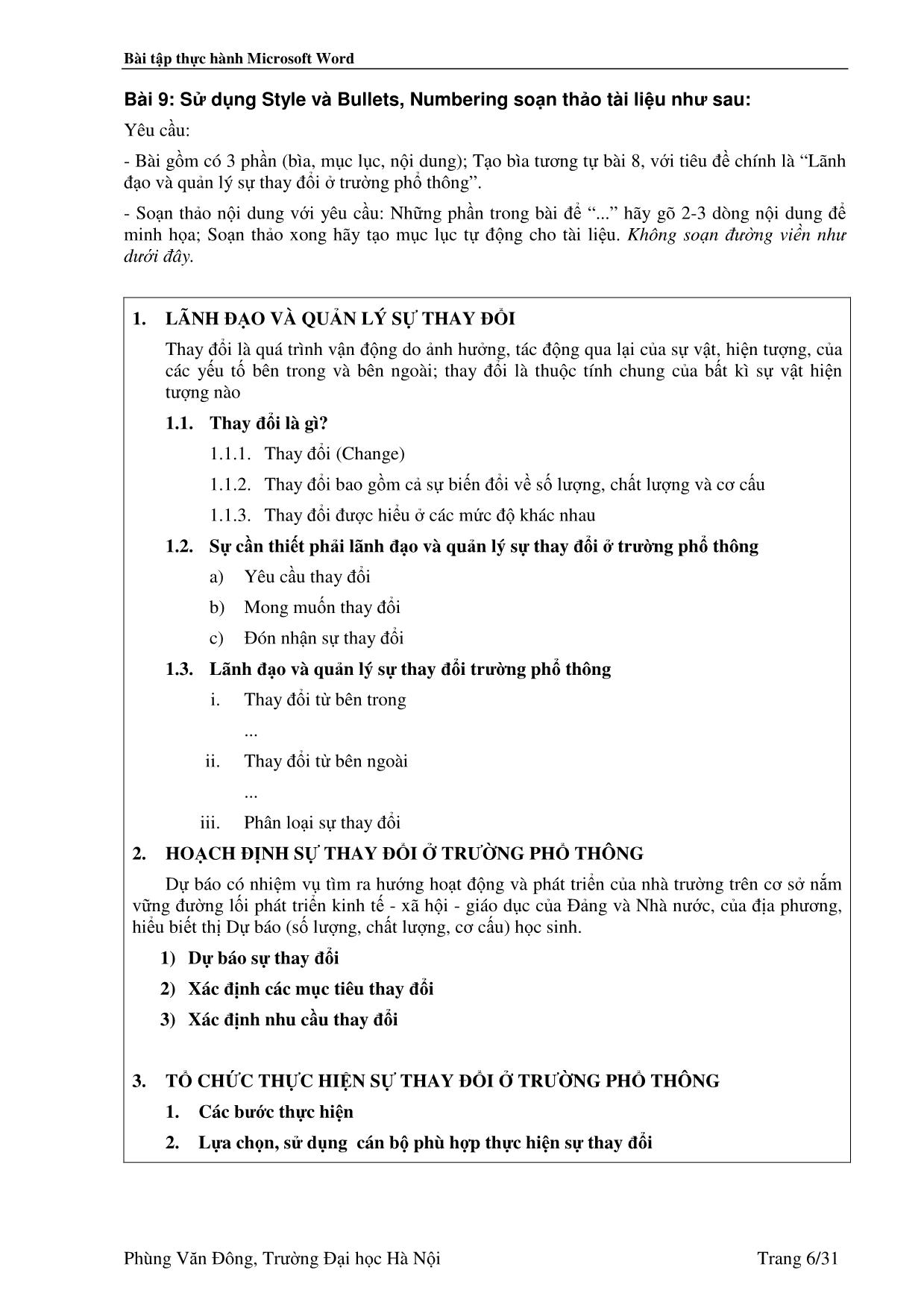 Bài tập thực hành Microsoft Word - Phùng Văn Đông trang 6