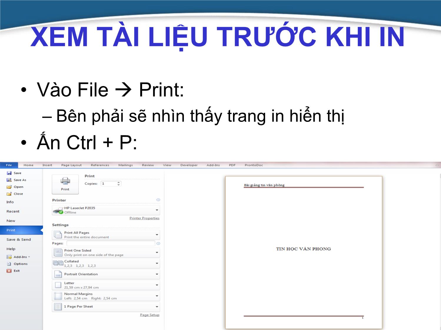 Bài giảng Tin học văn phòng - Bài 5: In ấn và trộn tài liệu - Nguyễn Thị Phương Thảo trang 8